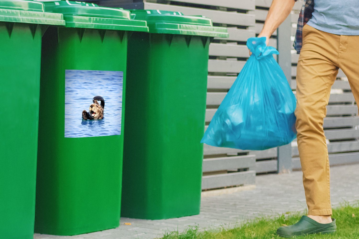 Mädchen - St), Mülleimer-aufkleber, - - (1 Sticker, - Wasser Mülltonne, Jungen Abfalbehälter Container, Lustig Kinder Kind - Seeotter MuchoWow - Wandsticker