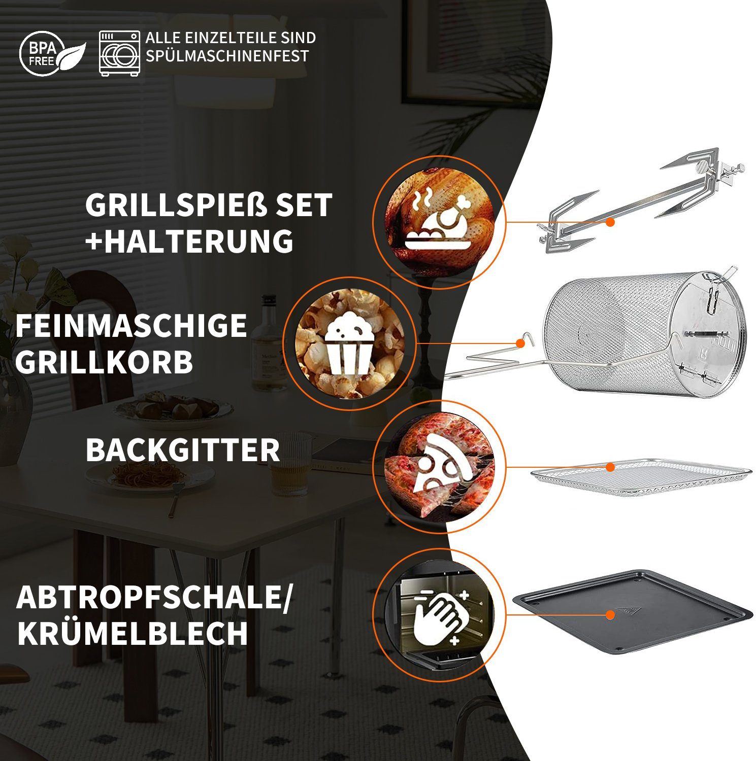 Fryer Luftbraten, 14L Einstellbare Heizluft Ohne für Braten Fritteuse Öl Airfryer Heißluftfritteuse LED-Touchscreen, Zeit/Temperaturregelung XXL 1700W SchwarzA JOEAIS Air