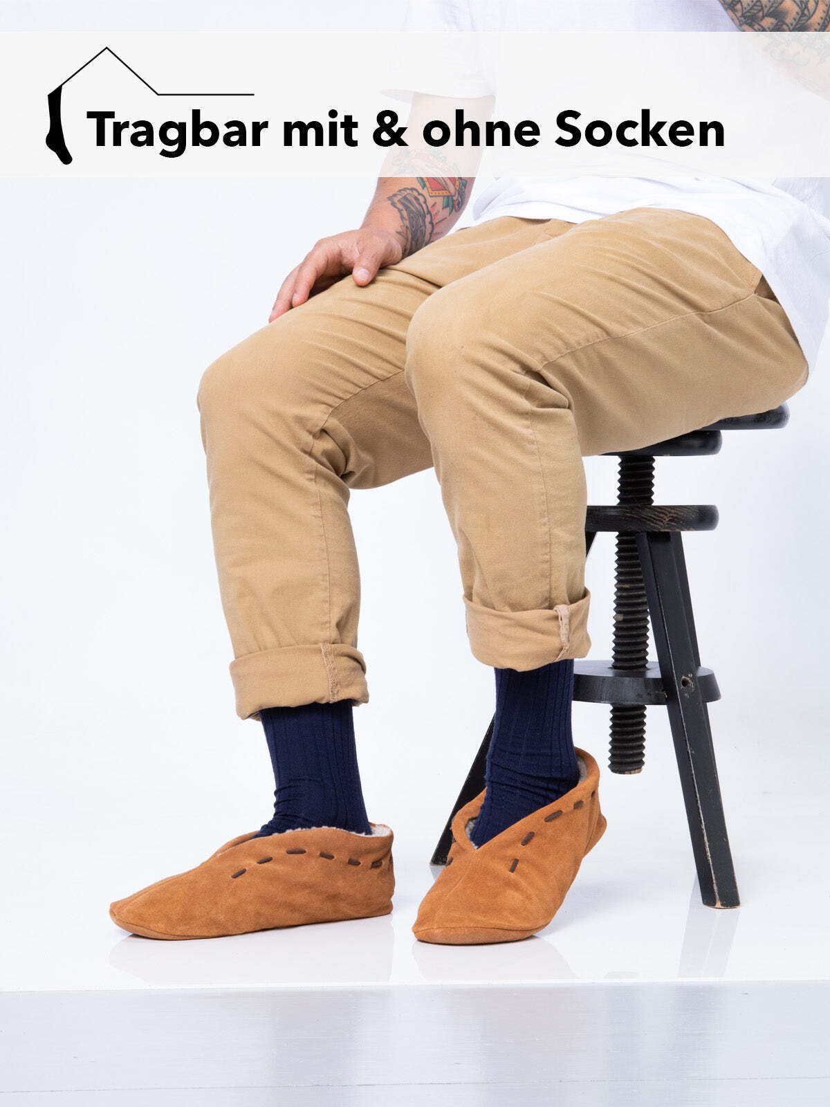HomeOfSocks Leder Hausschuhe, Warme, Mokassins, unifarben, Hausschuh aus echtem Wildleder, mit Kordel