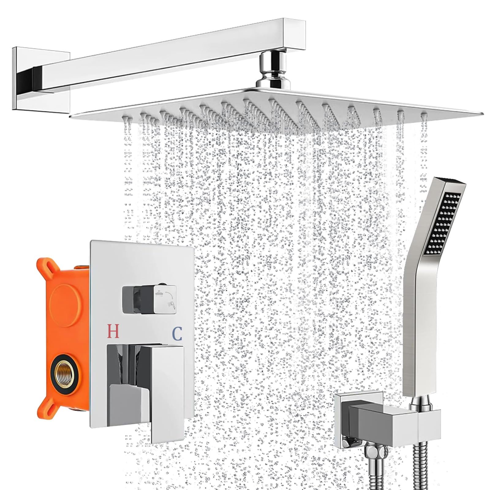 XERSEK Duschsystem Unterputz Duschset Duschsystem Komplett-Set Überkopfbrausset 30*30, 2 Strahlart(en), Regendusche System,Eckig,2 Strahlarten,Duscharmatur inkl.Handbrause