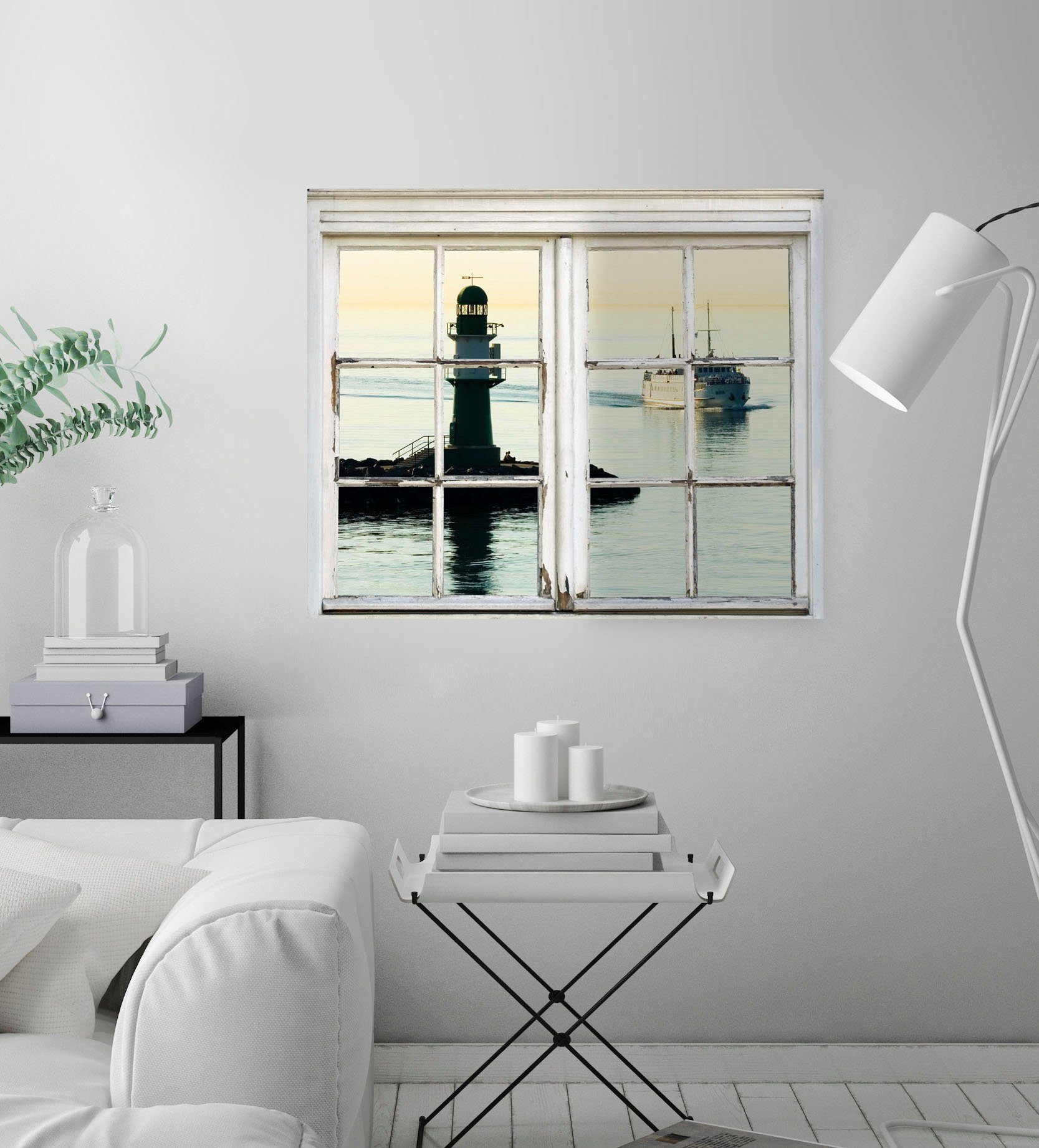 queence Wandsticker Leuchtturm, Wandsticker, Wandbild, selbstklebend, Leuchtturm, 3D, Fenster