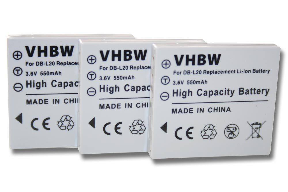 vhbw Ersatz für Sanyo DB-L20A, DB-L20, DB-L20AEX für Kamera-Akku Li-Ion 550 mAh (3,6 V)