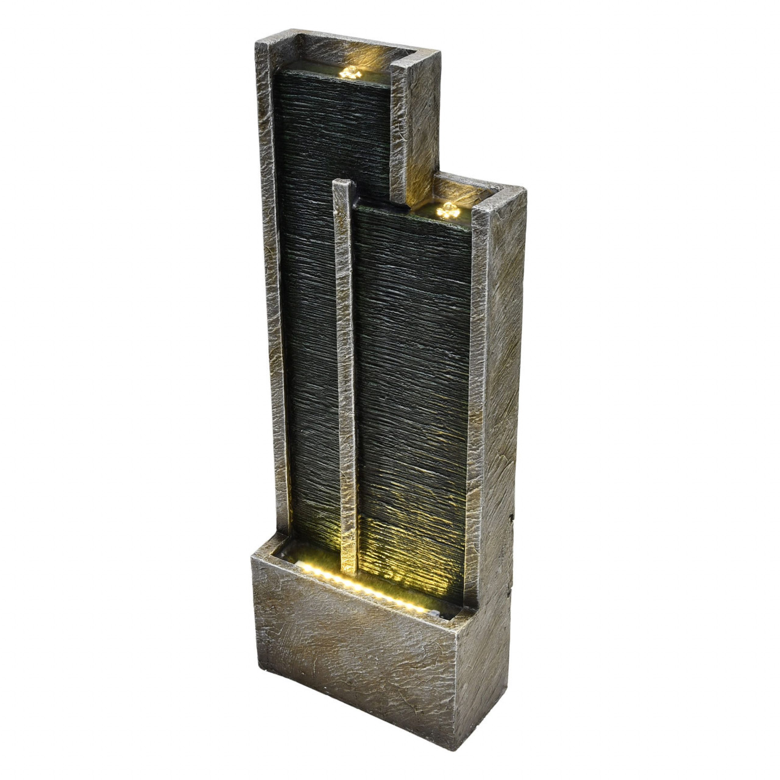 Granimex Gartenbrunnen Granimex Kawa Polystone-Wasserwand Pumpe LED-Beleuchtung Wasserspiel