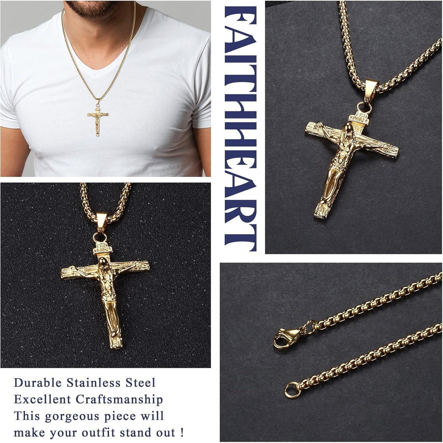 LuxusKollektion Kreuzkette Kreuz Halskette Herren Edelstahl Jesus Kruzifix Anhänger 61 cm