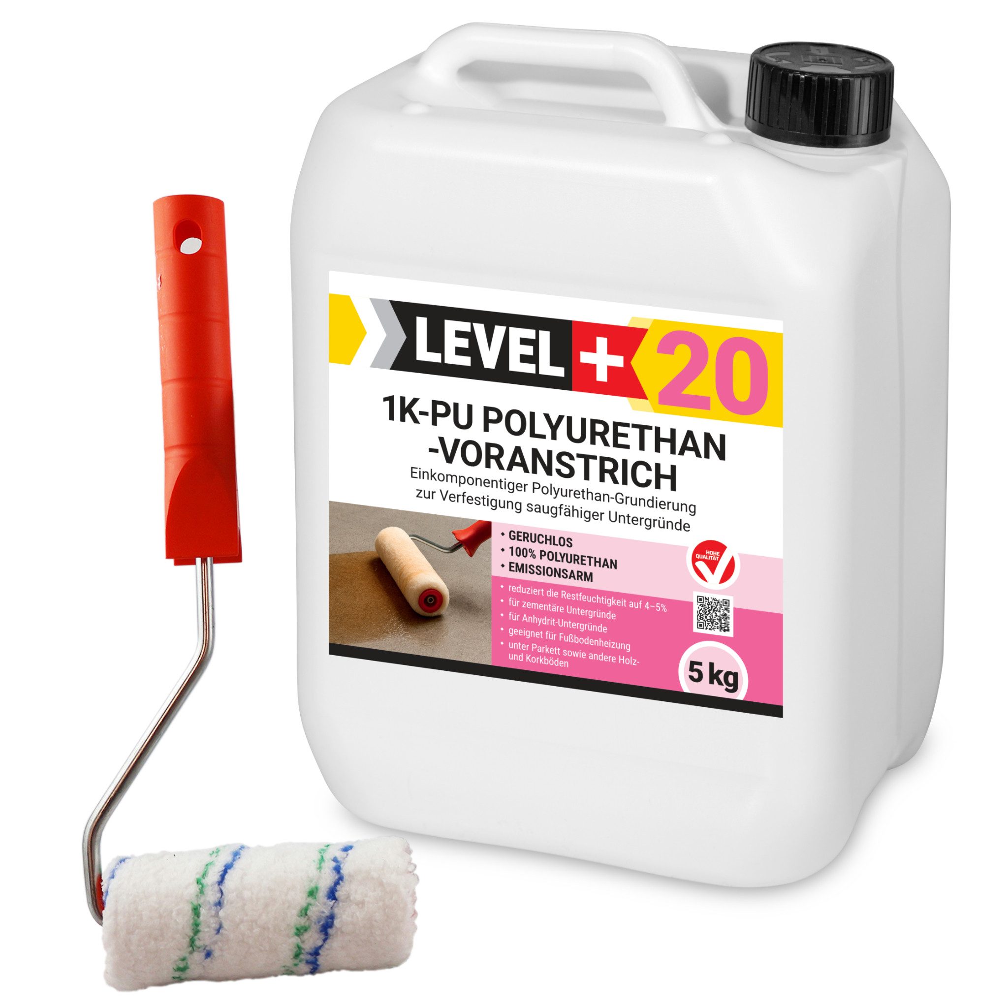 Level+ Haftgrund Grundierung 1K PU 5kg Voranstrich Restfeuchte Blocker L+20 +Farbroller