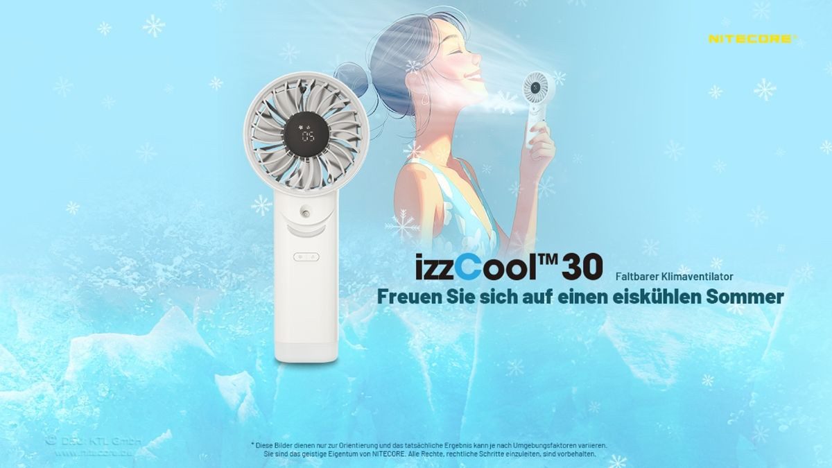 Nitecore Handventilator izzCool 30 - Handventilator mit Luftbefeuchter, Cloud White