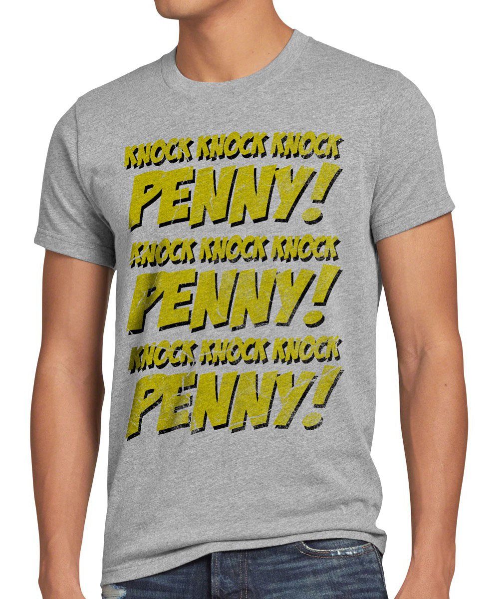 style3 Print-Shirt Herren T-Shirt Penny knock big bang sheldon College theory cooper leonard comic grau meliert