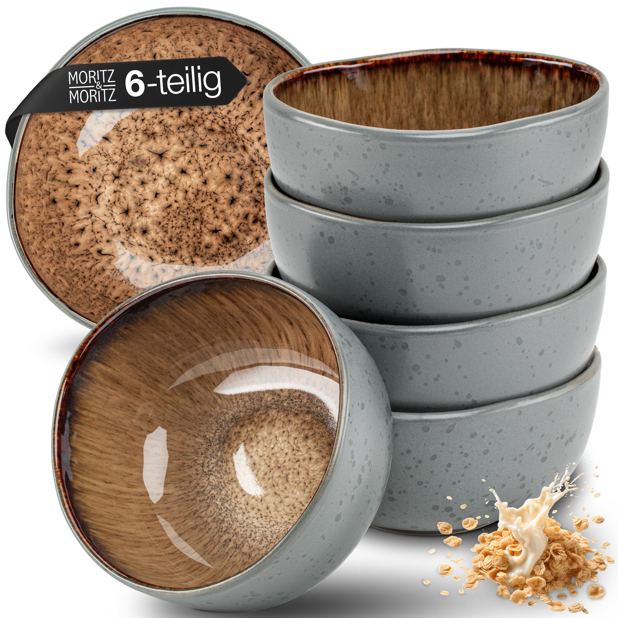 Moritz & Moritz Dessertschale ORGANIC Müsli Schalen Set 6-teilig, Steinzeug, (Set, 6-tlg), Geschirrset für 6 Personen