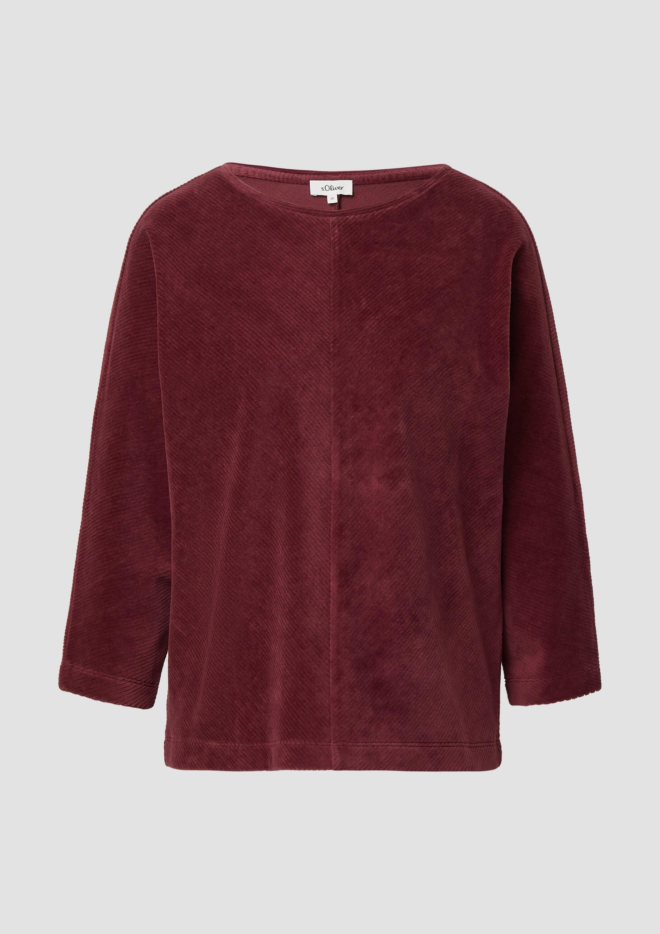 s.Oliver 3/4 Arm-Pullover Sweatshirt Cord-Shirt mit Teilungsnaht und Fledermausärmeln