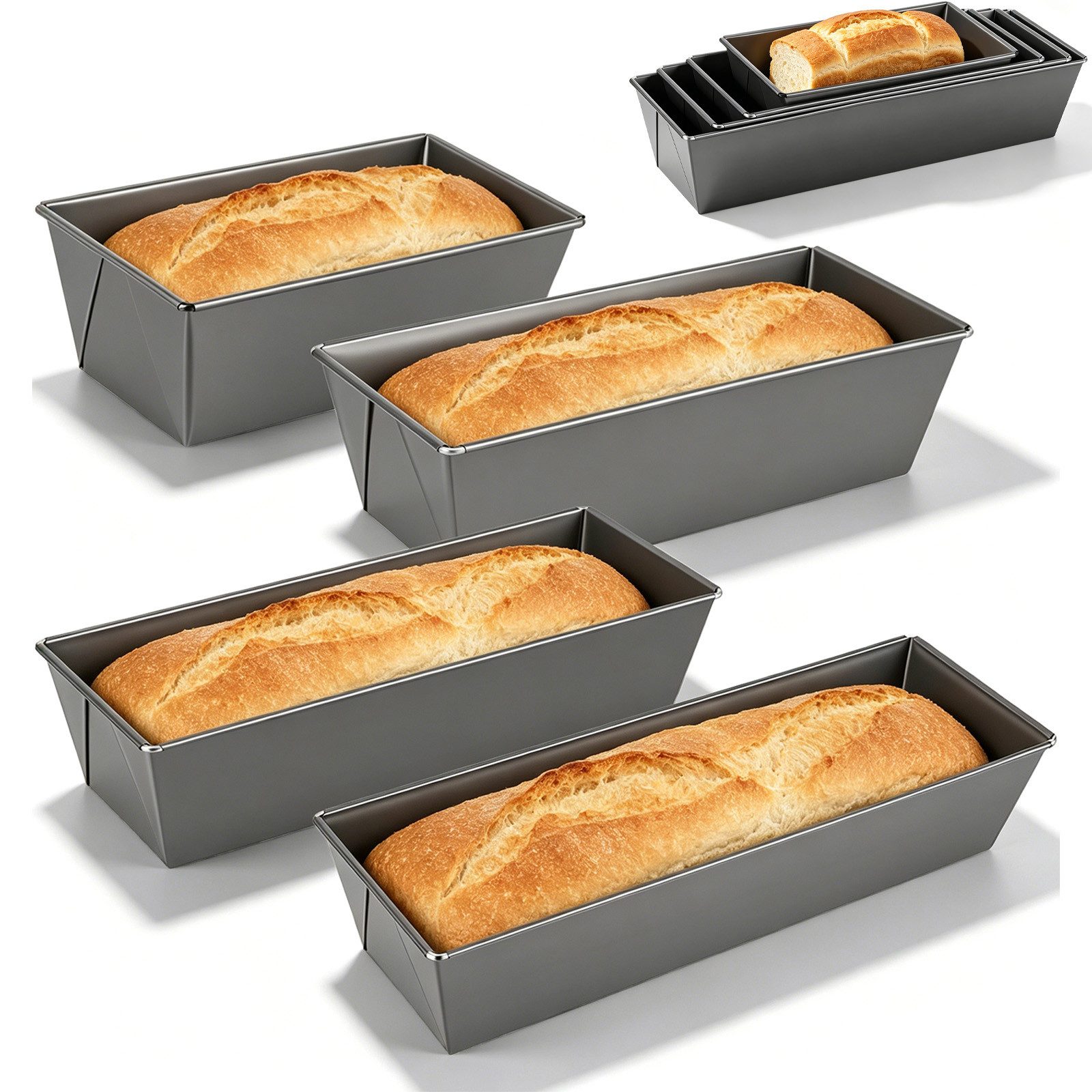 BlingBin Brotbackform 4 Stück Kastenform Kuchen Brot, Antihaftbeschichtet Backform, (4er Set 4-tlg), Königskuchenform Rechteckig für Kuchen, Toastbrot, Käsekuchen, Brownie