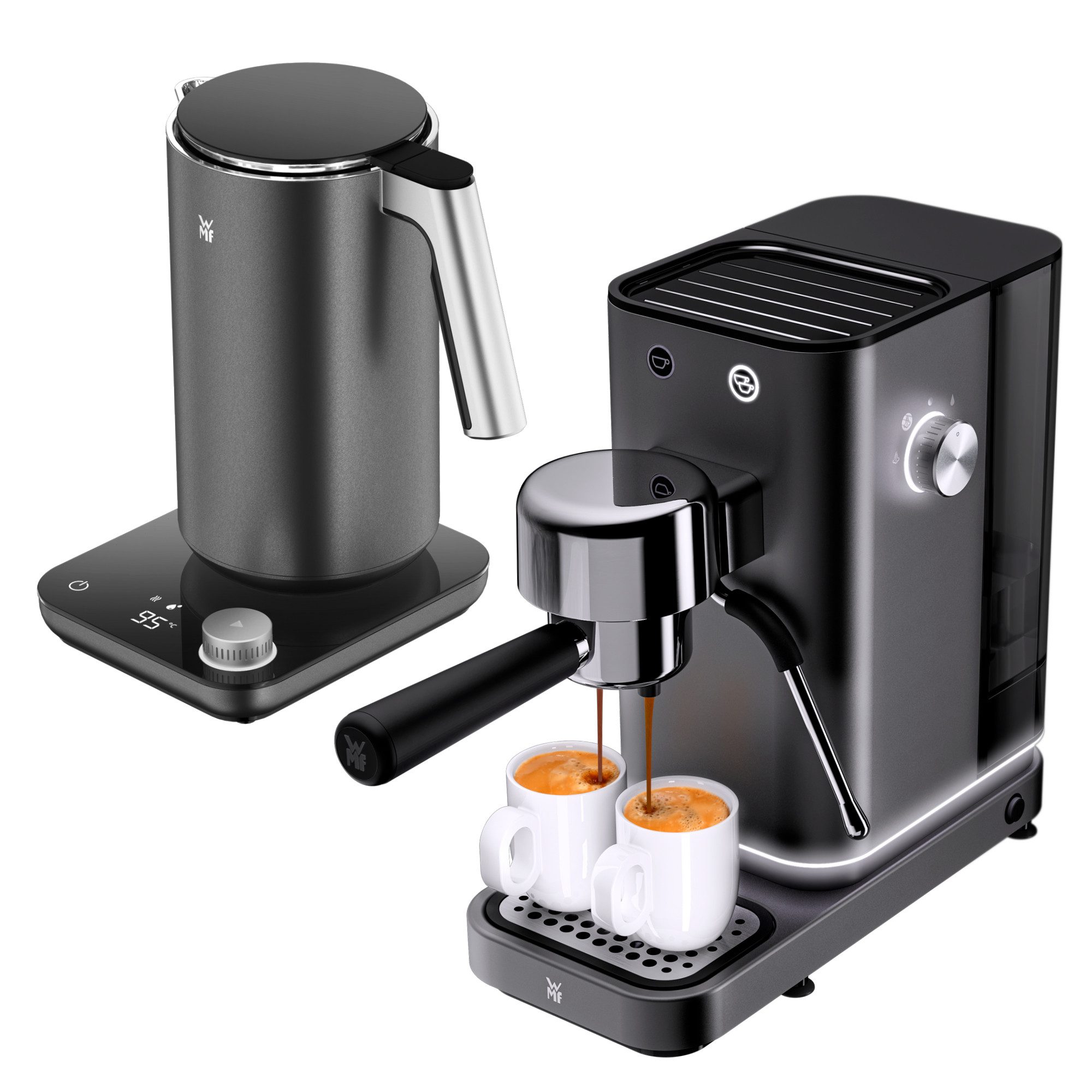 WMF Єлктрочайники und Lumero Espressomaschine Set 2-teilig Master Series, Єлктрочайники doppelwandig, 1,3l, Espressomaschine Siebträger, 15 bar