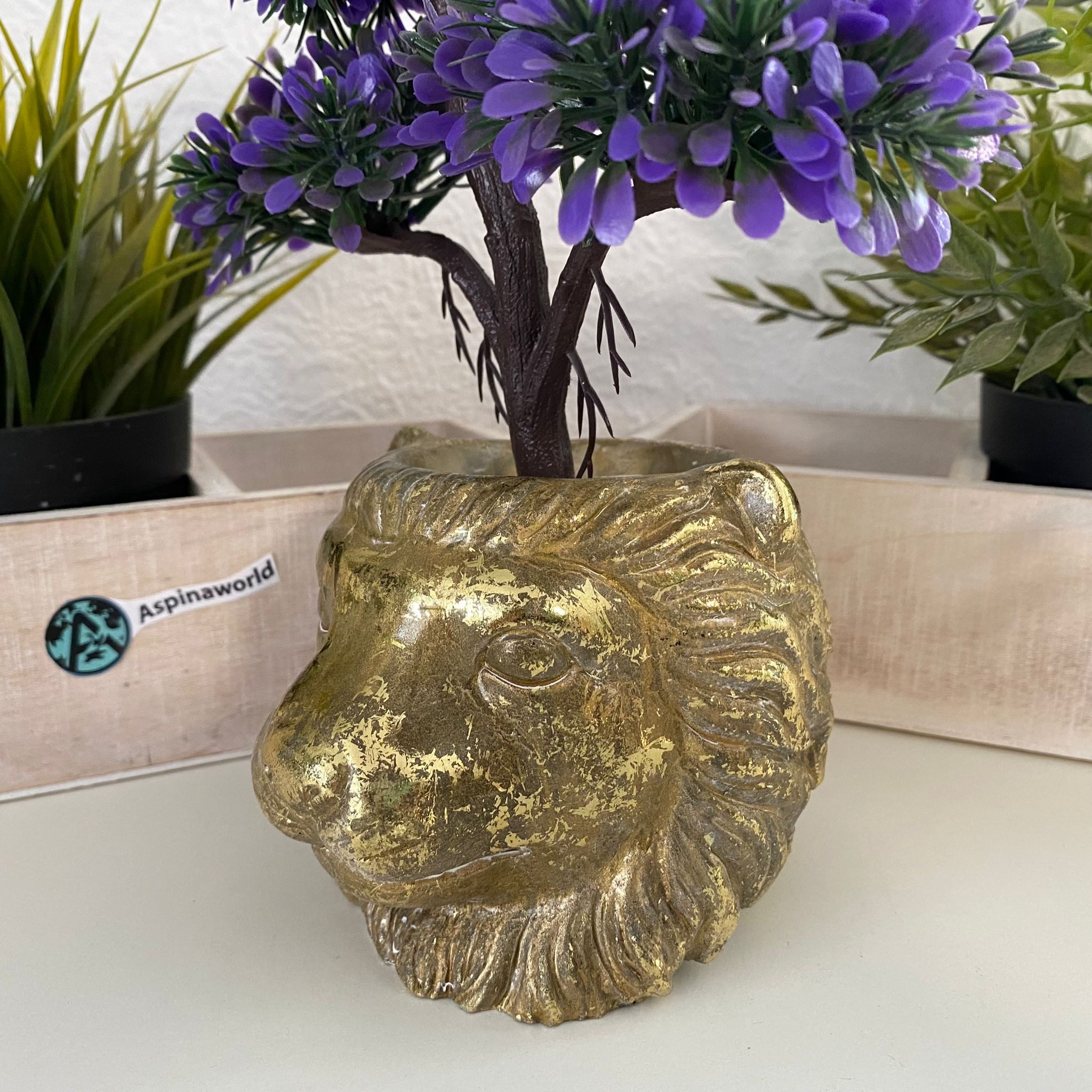 Aspinaworld Blumentopf Löwe Figur Blumentopf Übertopf 10 cm, Deko Topf