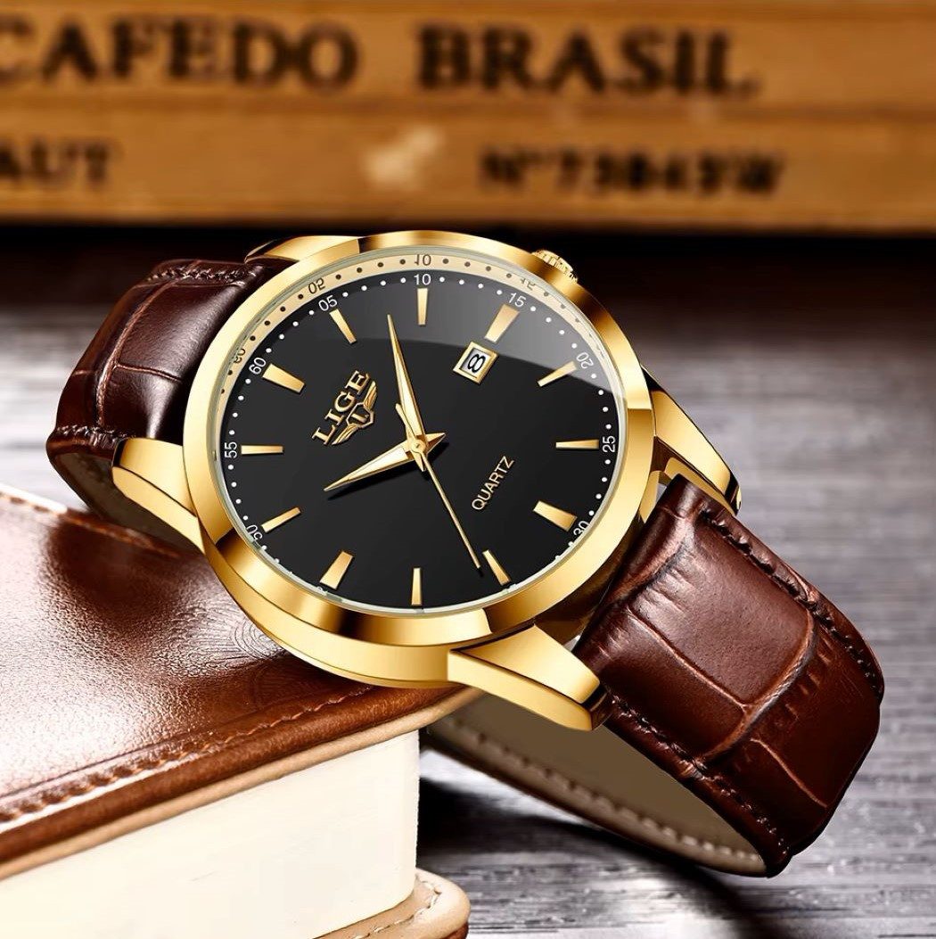 Tidy Quarzuhr Lige 89143 Herrenuhr Quarz Zifferblatt Schwarz Lederarmband 89143