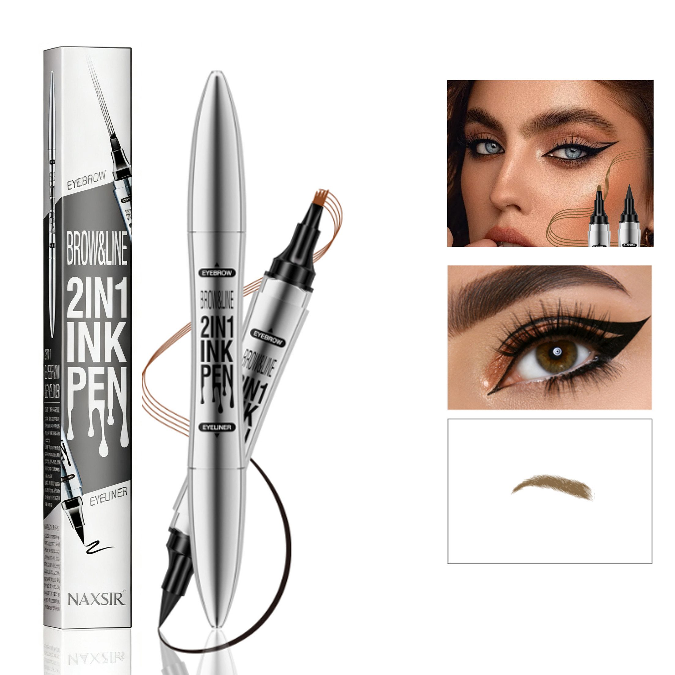 KINSI Augenbrauen-Stift 2-in-1 Doppelender Make-Up Stift: Eyeliner & Augenbrauenstift, Präzises Schminken mit ergonomischer Spitze,wasserfest