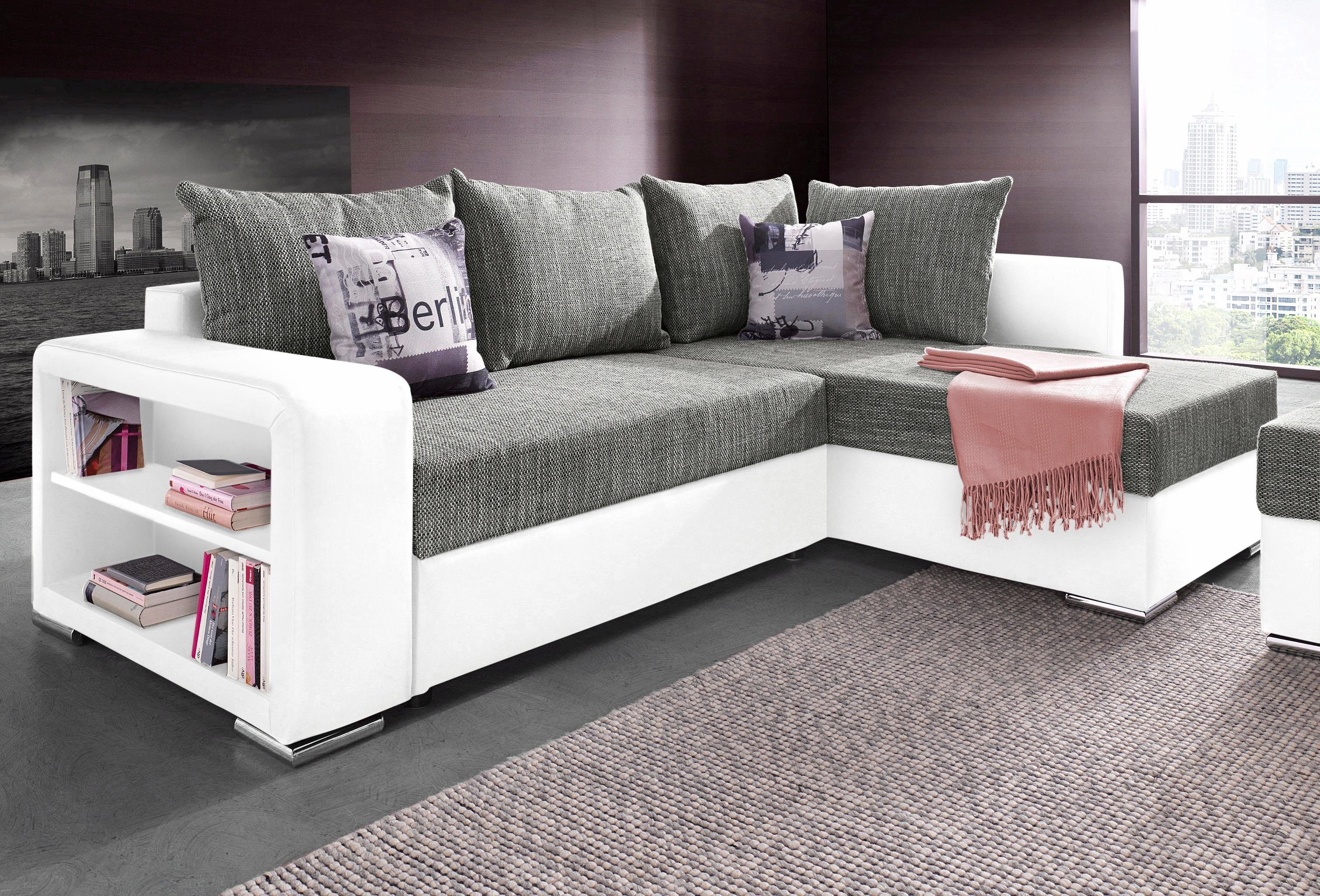 COLLECTION AB Ecksofa John L-Form, mit Bettfunktion, Bettkasten und integriertem Regal