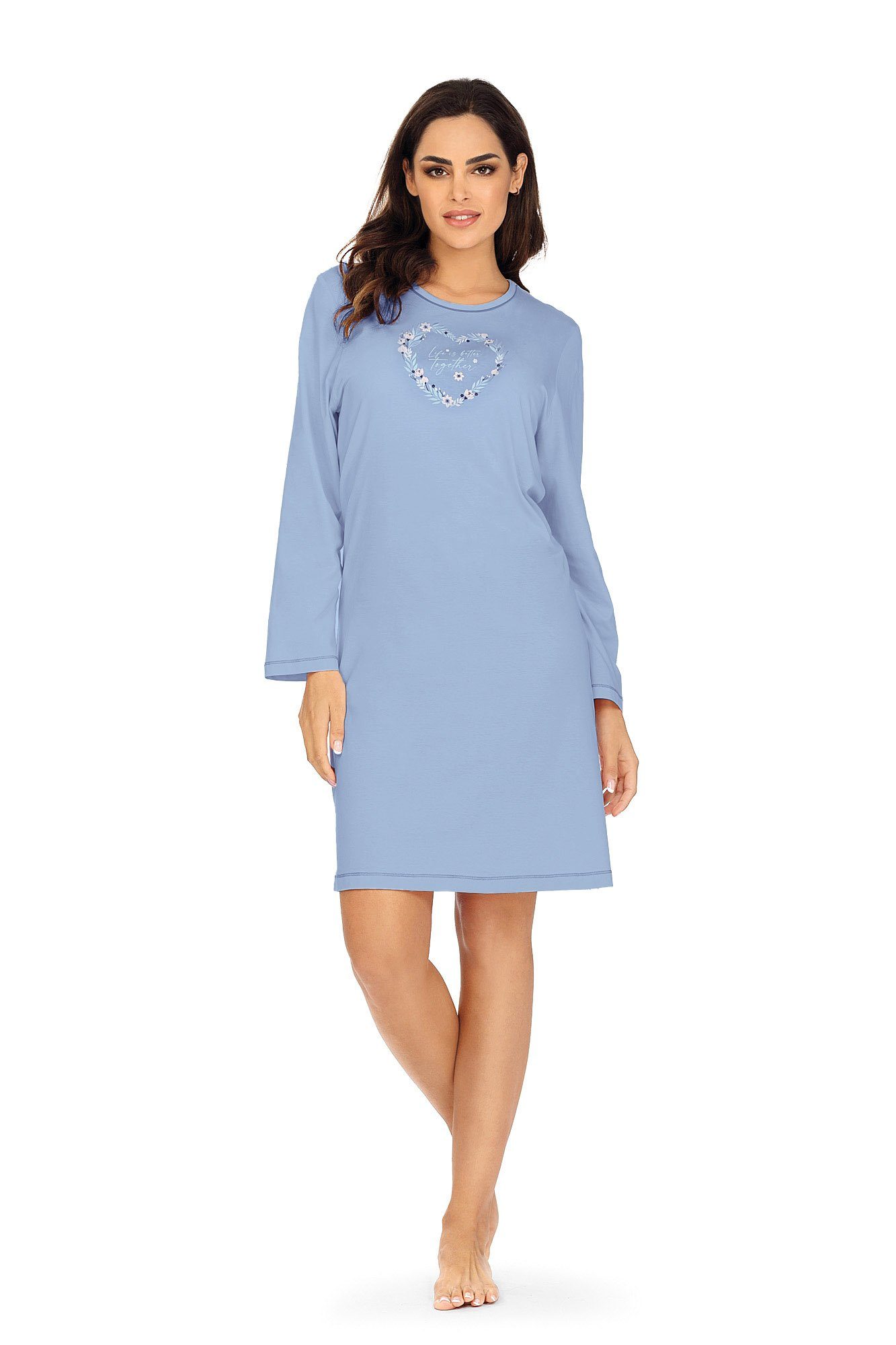 comtessa Nachthemd (Set, 1-tlg., Set) Damen Sleepshirt ca.95cm Nachthemd Baumwolle Pastell blau