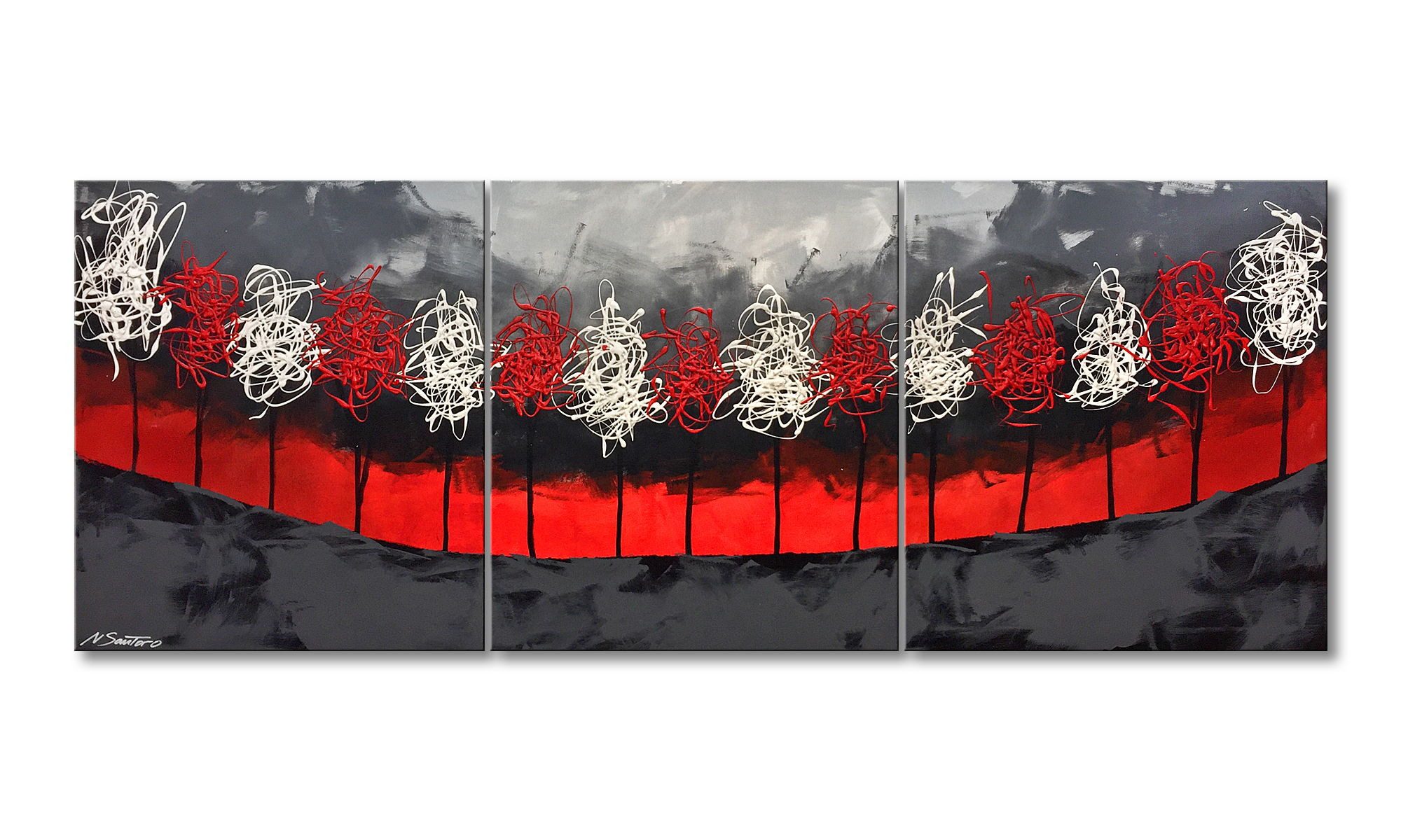 WandbilderXXL Gemälde Autumn Night 180 x 70 cm, Abstraktes Gemälde, handgemaltes Unikat