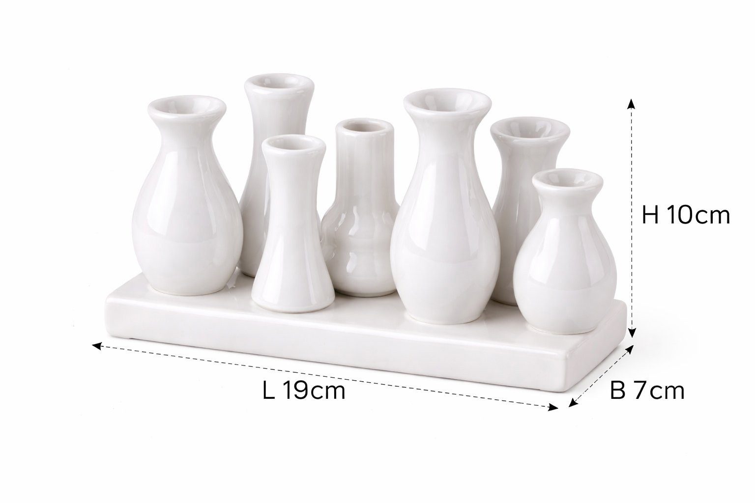 WestCraft Dekovase Handgefertigte kleine Keramik Deko Blumenvasen Set aus 7 Vasen in weiß (1 St), dekorative Keramikvasen auf festem Sockel, hübsche Mini Vase
