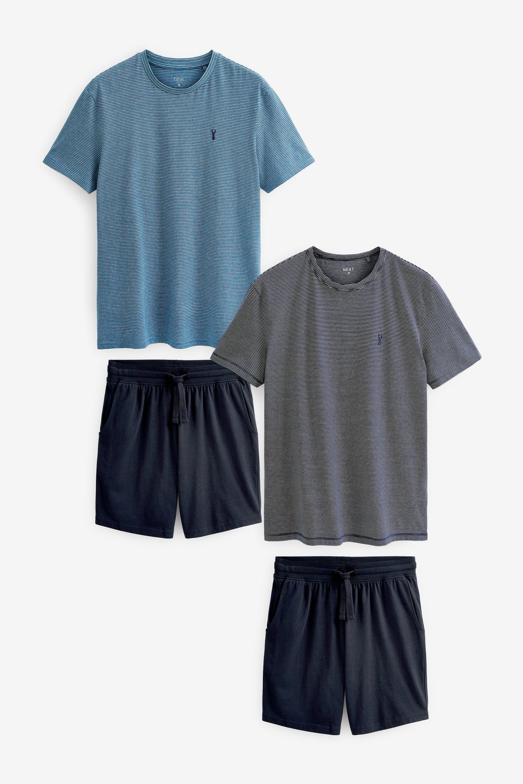 Shorts Schlafanzug mit im 2er-Pack Feingestreifter Blue tlg) (4 Stripe Pyjama Next