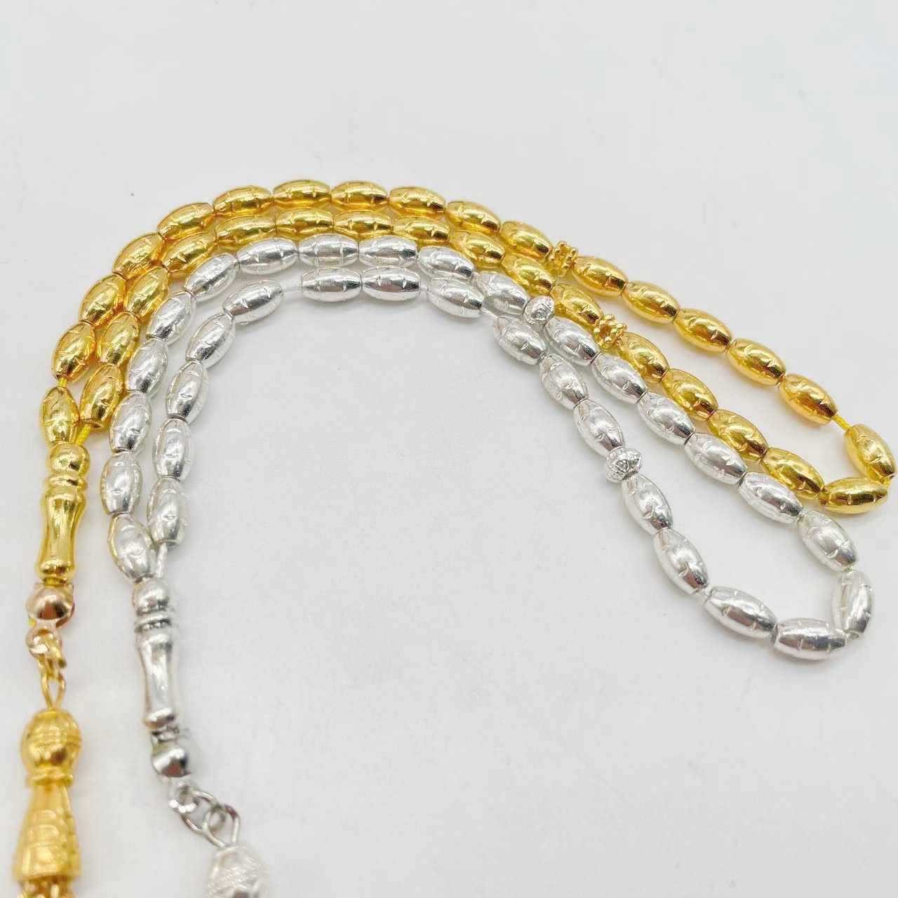 Aymasal Perlenkette 33 Perlen je 4x7mm Gebetskette Tesbih Tasbih Metall Kette nur 30 gramm (Einzelstück, Einzelstück), 33-tlg. Metall-Perlenkette Tesbih 4x7mm