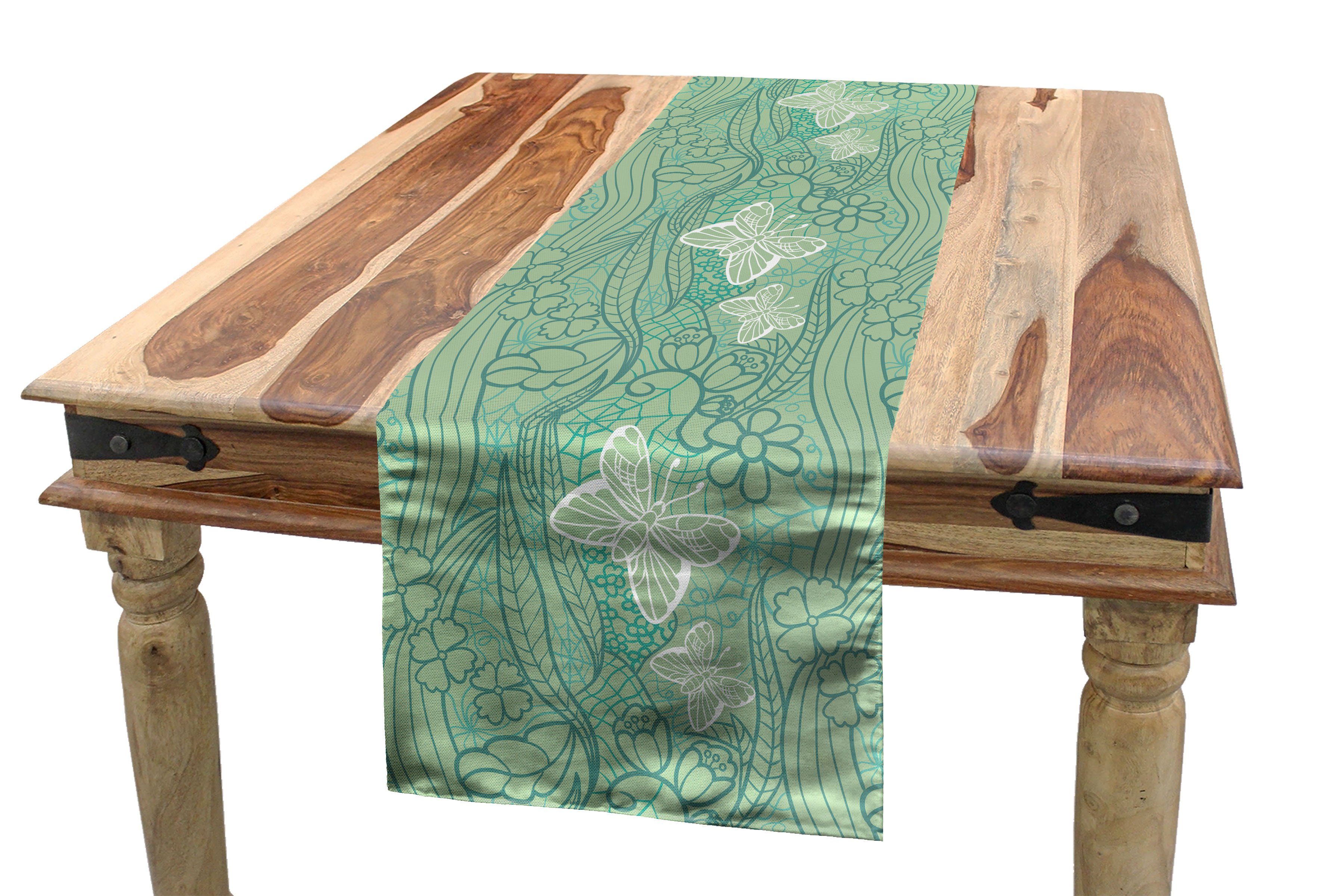 Abakuhaus Tischläufer Esszimmer Küche Rechteckiger Dekorativer Tischläufer, Grün Spitze Art Schmetterlinge
