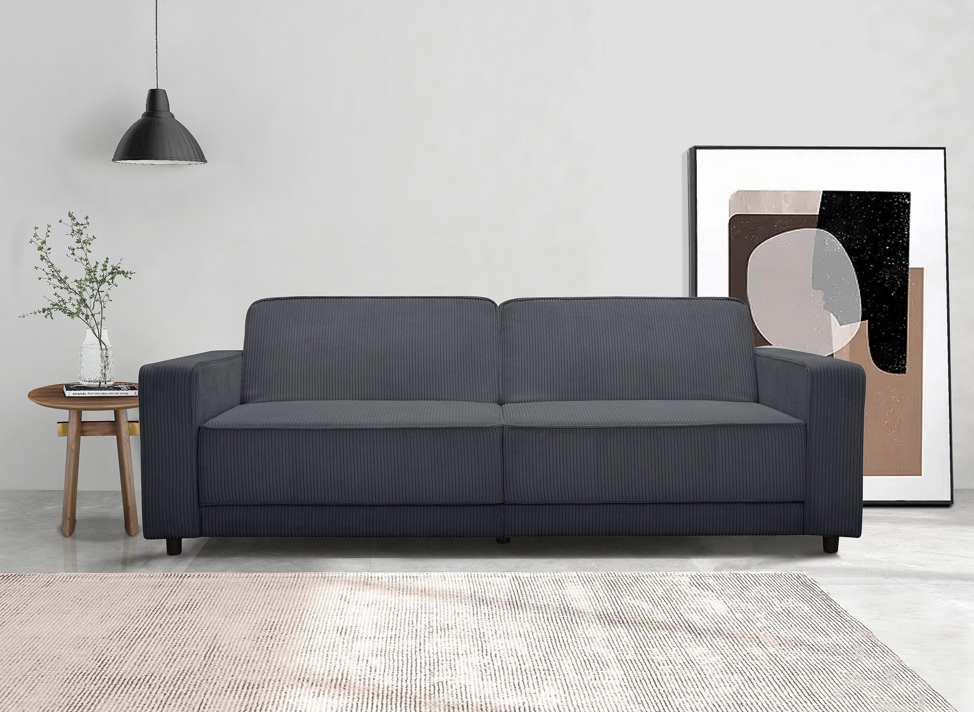 Dorel Home 3-Sitzer Allie Schlafsofa 225 cm, Bett-Funktion (108/190cm), trendiger Cord o. pflegeleichter Velours