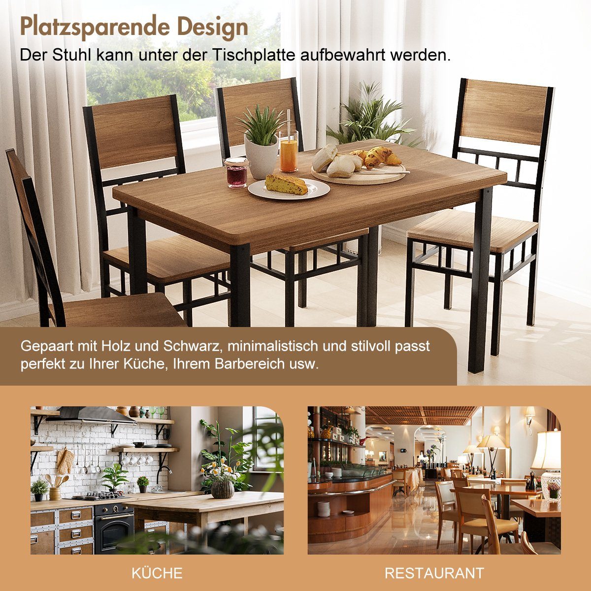 Sitzgruppe Essgruppe, (Set, Personen), x MULISOFT Esstisch für 4 120cm 4 Esszimmerstühlen 70cm mit 5-tlg.,