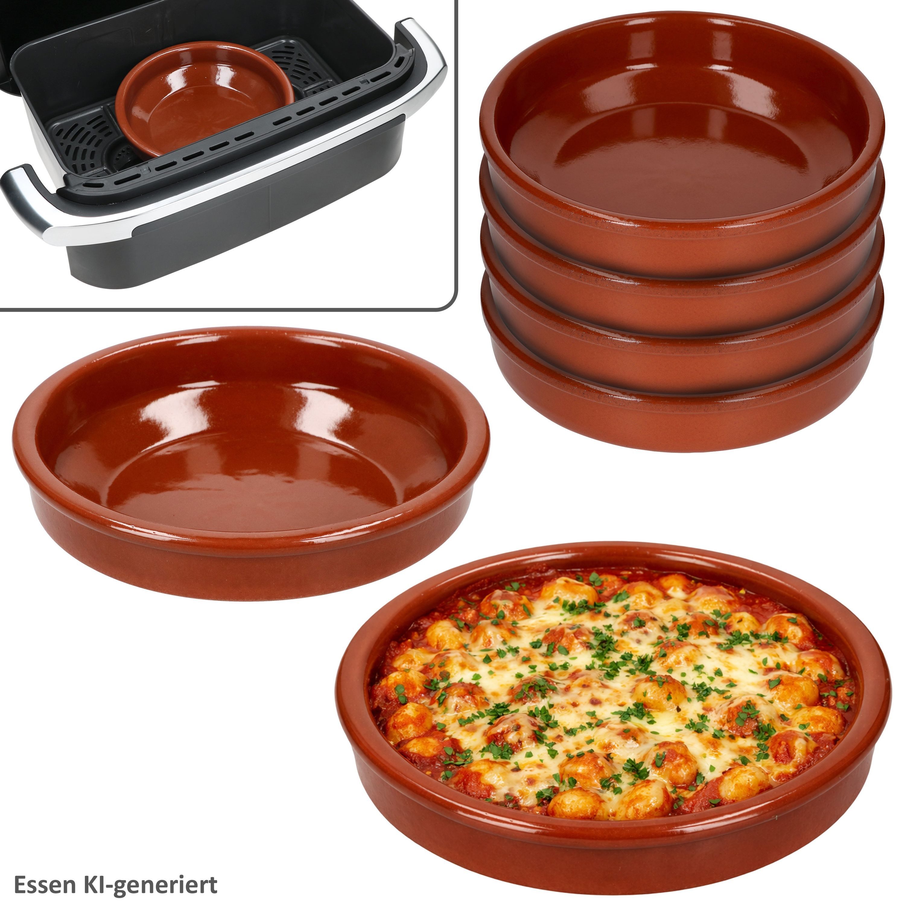 MamboCat Auflaufform MamboCat 6er Set Airfryer Tonschalen rund Ø20cm 700ml Cazuela Tapas, Ton