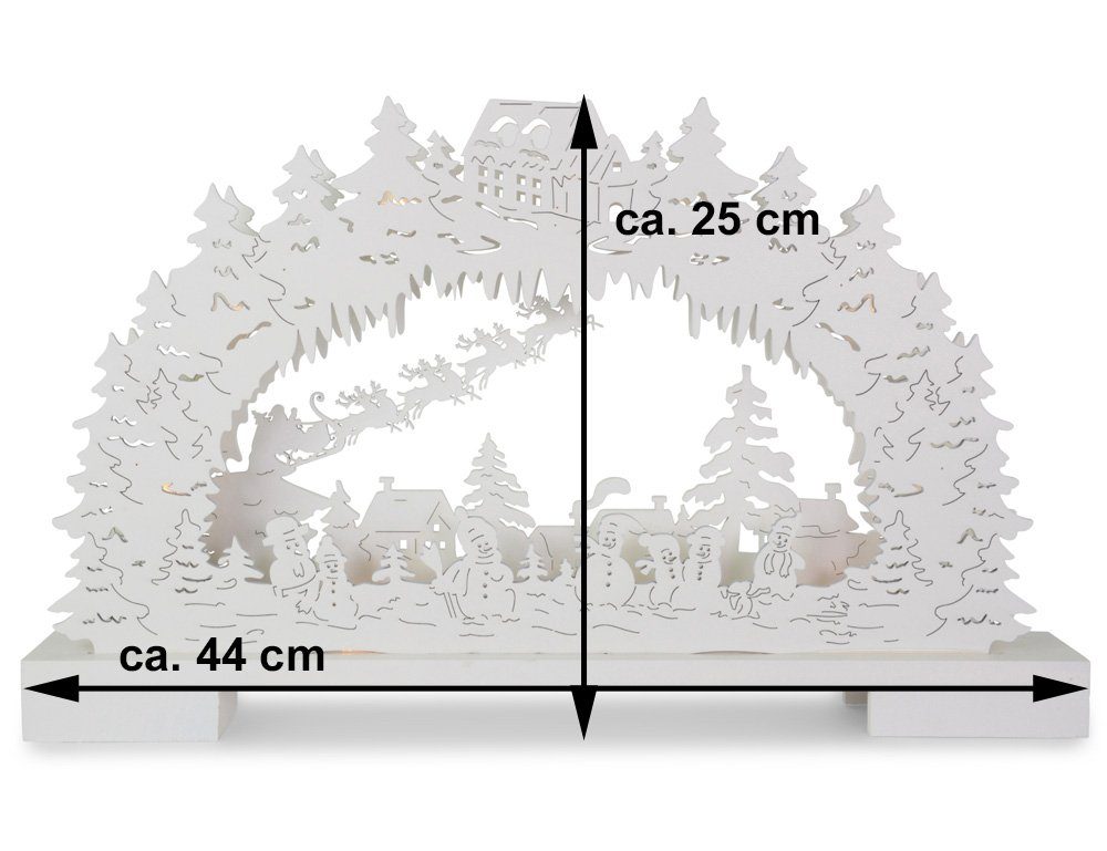 RIFFELMACHER & WEINBERGER Schwibbogen Winterlandschaft mit Schneemännern 44x25cm, Weiß - Holz Lichterbogen (1-tlg)
