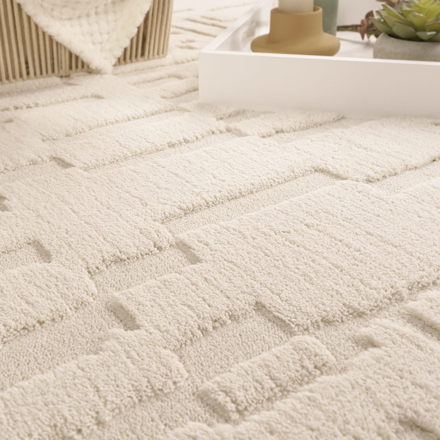 KADIMA DESIGN Teppich waschbar Struktur Wohnzimmer schmutzabweisend Teppich Kurzflor, Läufer, Höhe: 16 mm, Florhöhe: 12 mm, 100% Polyester, Läufer, 80x150cm, Creme