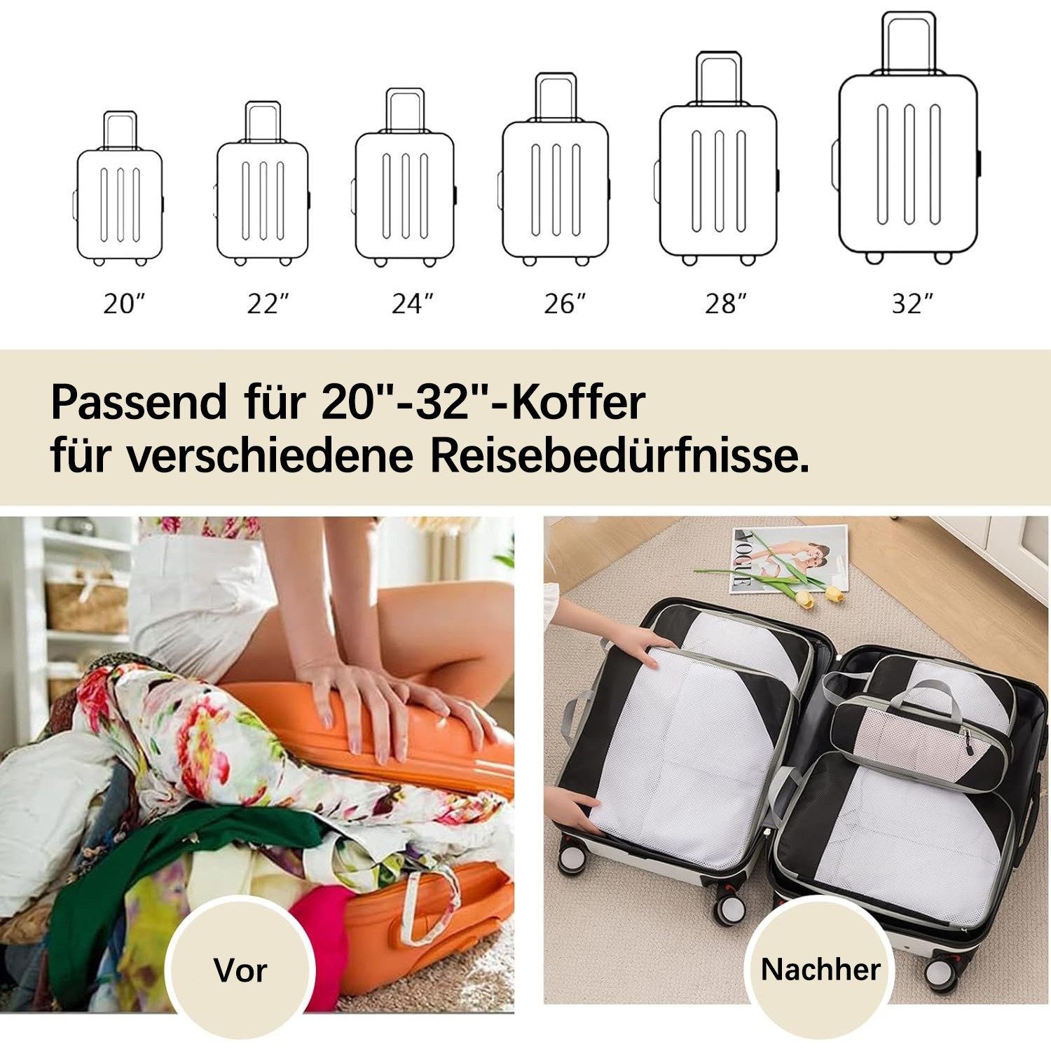 Diwzbyn Kofferorganizer 7-Teiliges Set Packing Cubes Compression, Travel Essentials