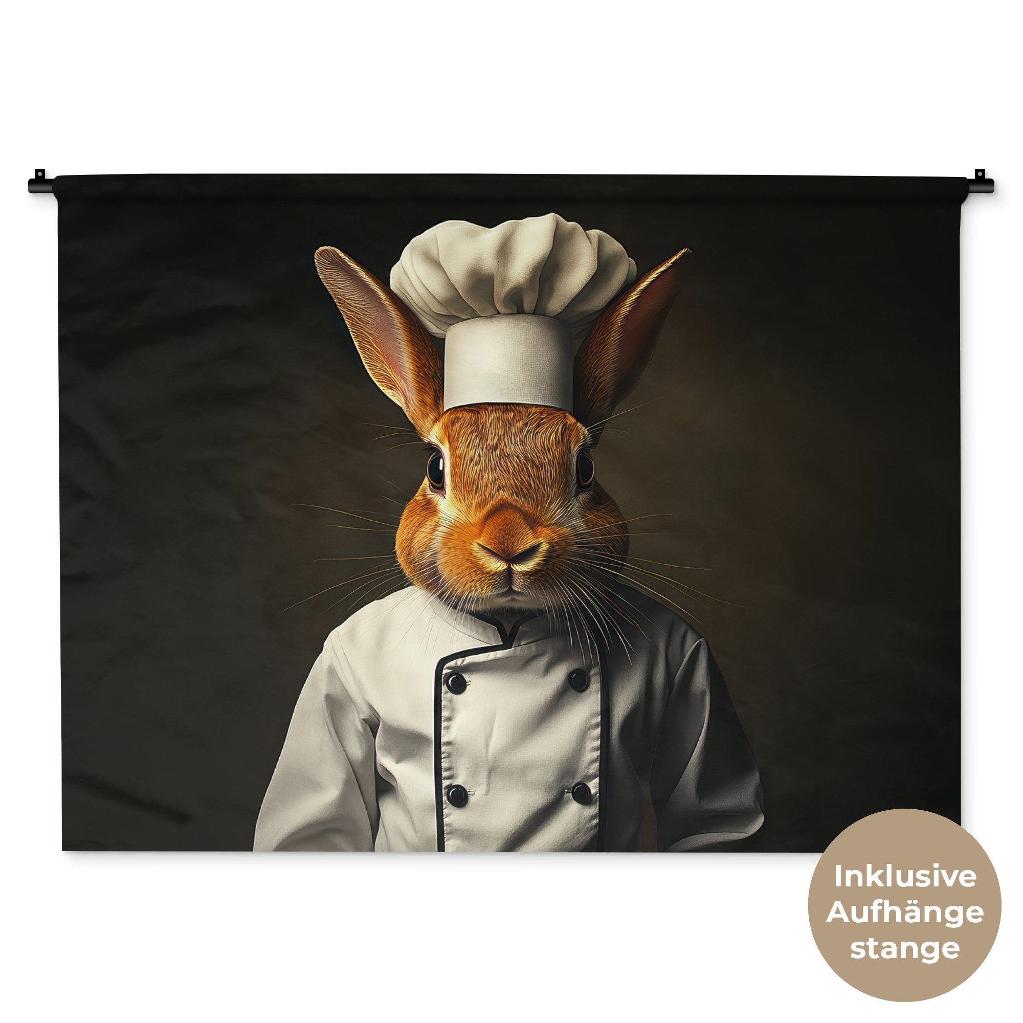 MuchoWow Wandteppich Kaninchen - Koch - Tier, Rechteckig, Höhe: 3 mm, Wandtuch für Wohnzimmer, Wanddekoobjekt, 150x112 cm