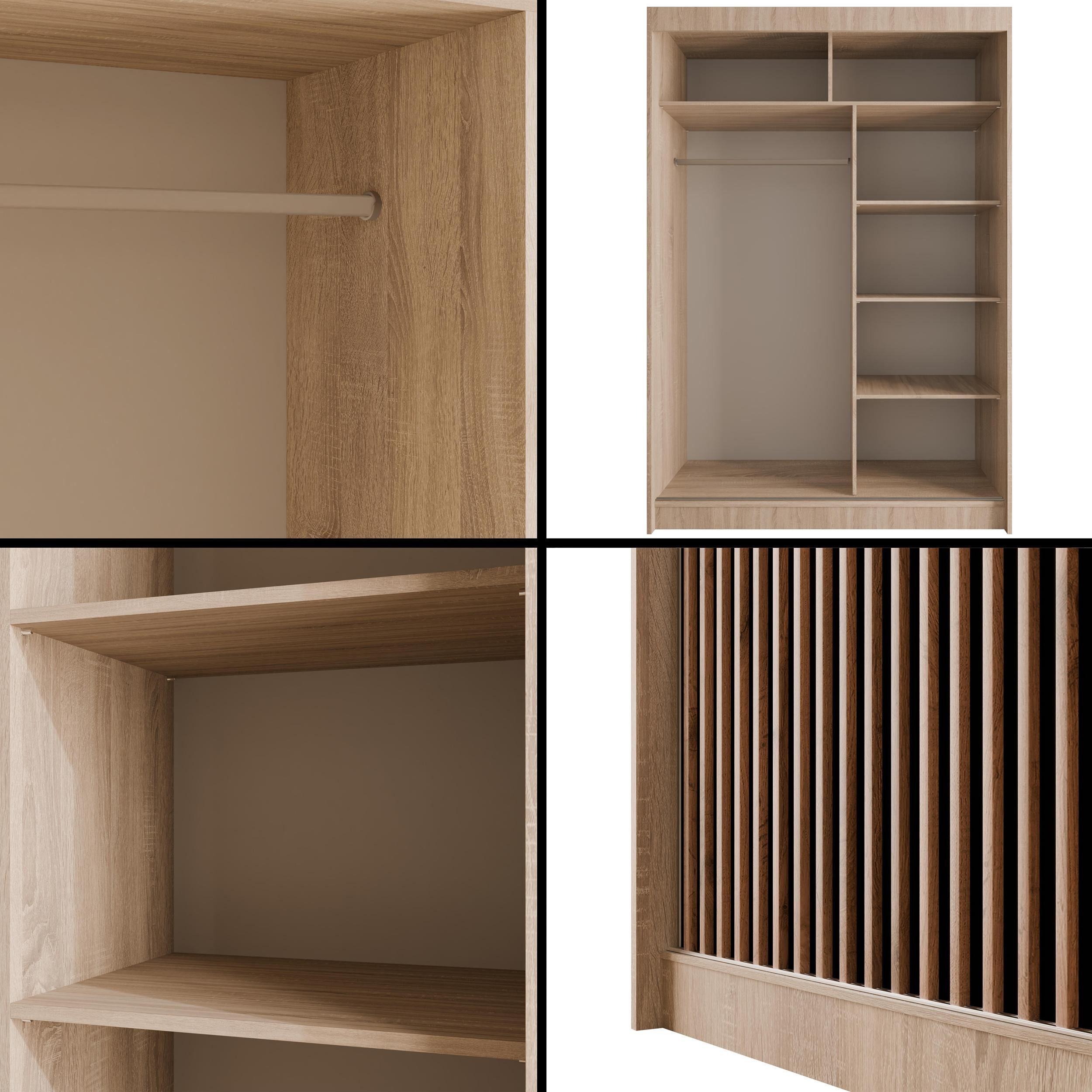ALTDECOR Schiebetürenschrank VILANv2 (Kleiderschrank Garderobenschrank mit viel Stauraum Moderner Schrank) Vielseitiger Schwebetürenschrank Lamellen LED Beleuch – Bild 4 von 5