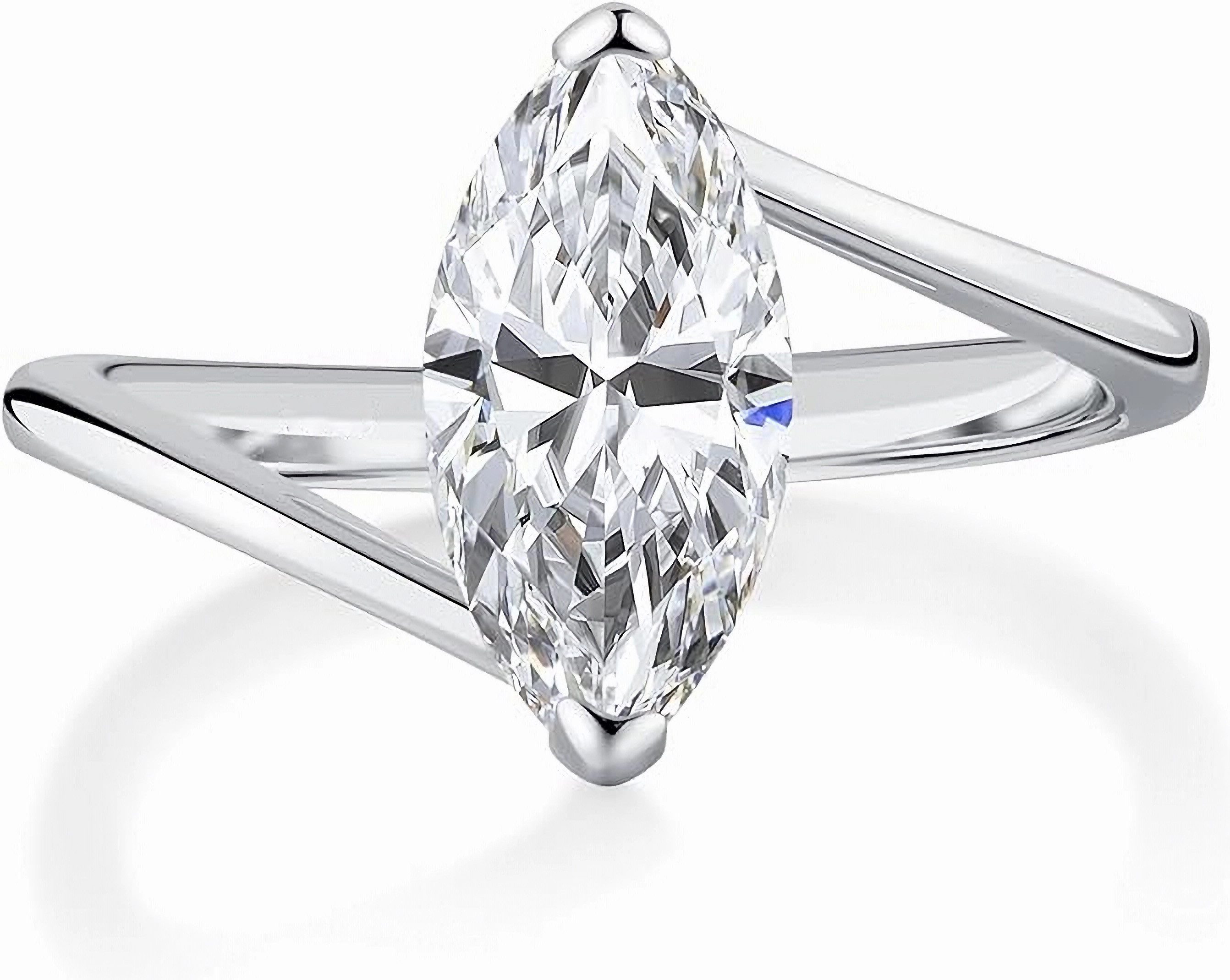 Jumpeak Trauring 585er Gold Marquise-Schnitt 2ct Labor-Diamantring, mit IGI-Zertifikat, Doppelspur-Loch-Schaft + Vier-Kralle-Einlage, Geburtstagsgeschenk