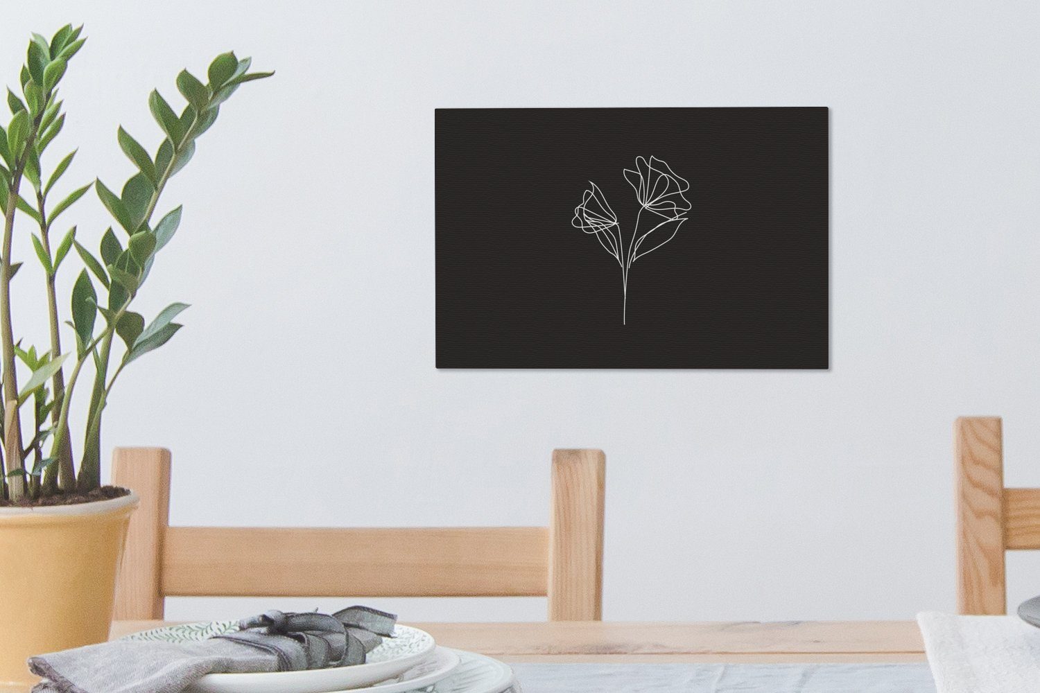 OneMillionCanvasses® Leinwandbild Blumen - - Mohn cm - Leinwandbilder, Schwarz Aufhängefertig, 30x20 (1 St), Wanddeko, Wandbild Weiß