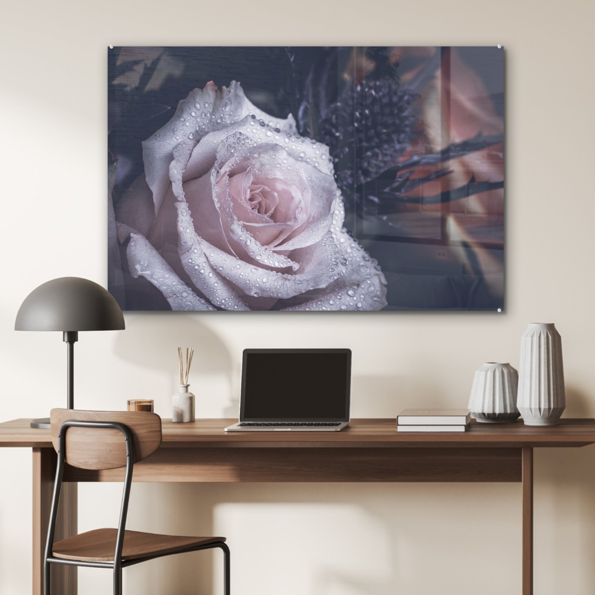 & Weiß, Wohnzimmer Rose MuchoWow Schlafzimmer (1 - - Acrylglasbilder Wasser St), Acrylglasbild