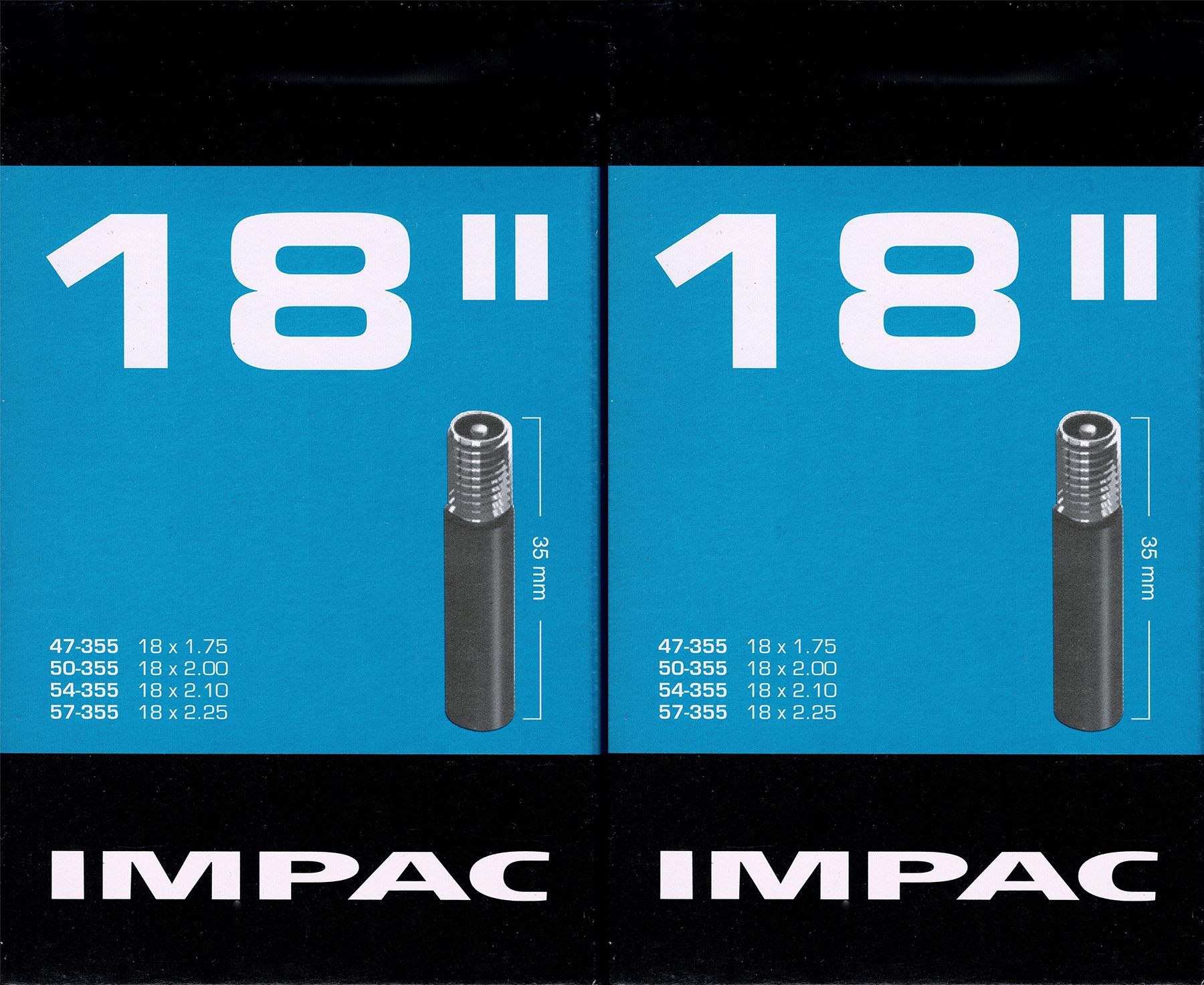 Impac Fahrradschlauch 2x Impac 18 Zoll AV Schlauch Auto Schrader Ventil 47 - 57 355, 2,00, 2,10, 2,25, 1,90, (2-St)