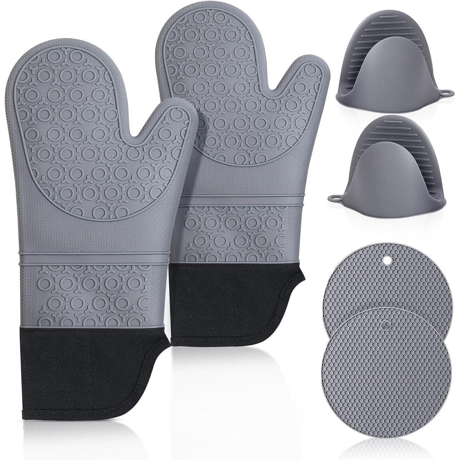 HAPPTWS Topfhandschuhe Küchenhandschuhe Silikon-Set hitzebeständig rutschfest