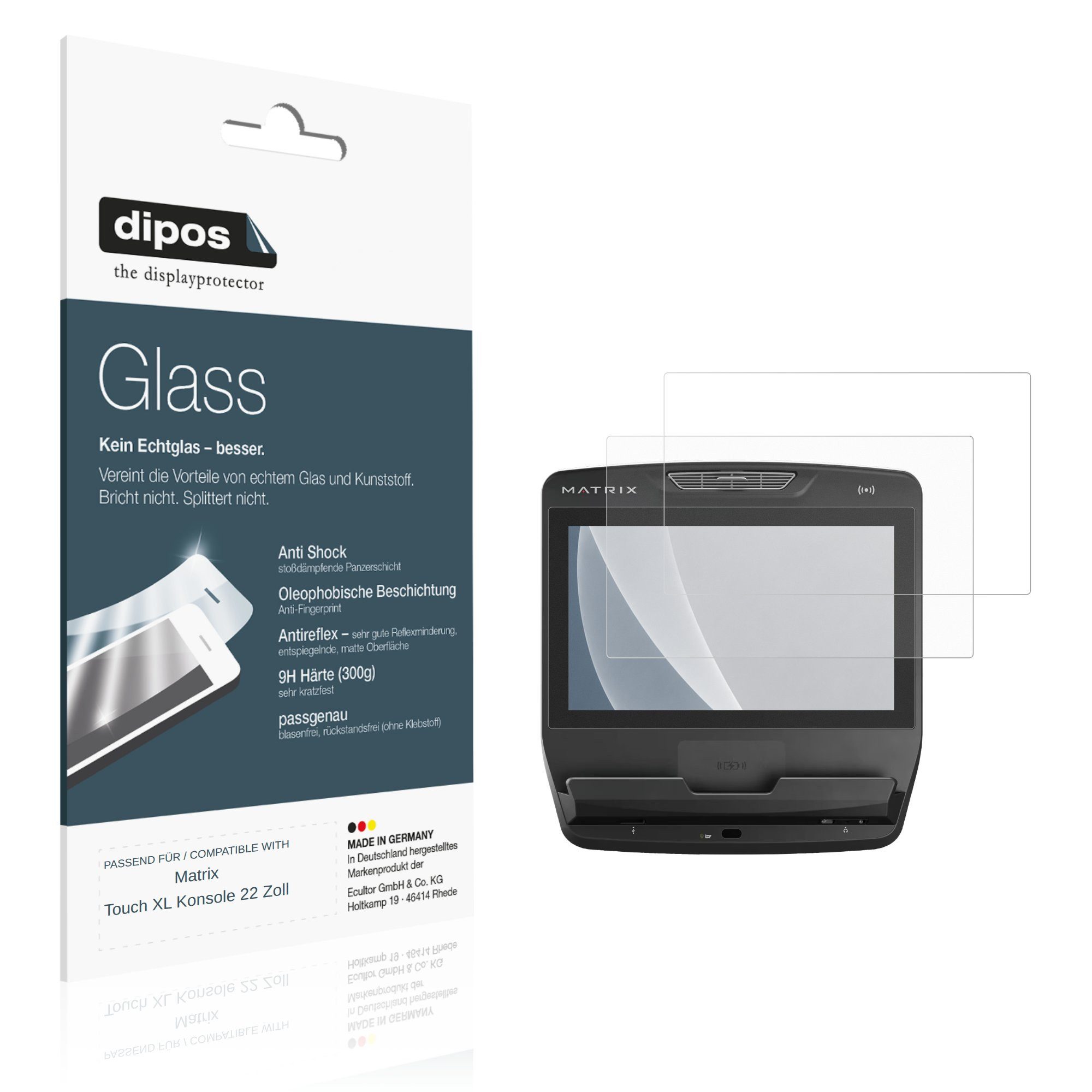 dipos Displayschutzfolie Schutzfolie für Matrix Touch XL Konsole 22 Zoll, 2 Stück, Displayschutz Schutz Folie Made in Germany