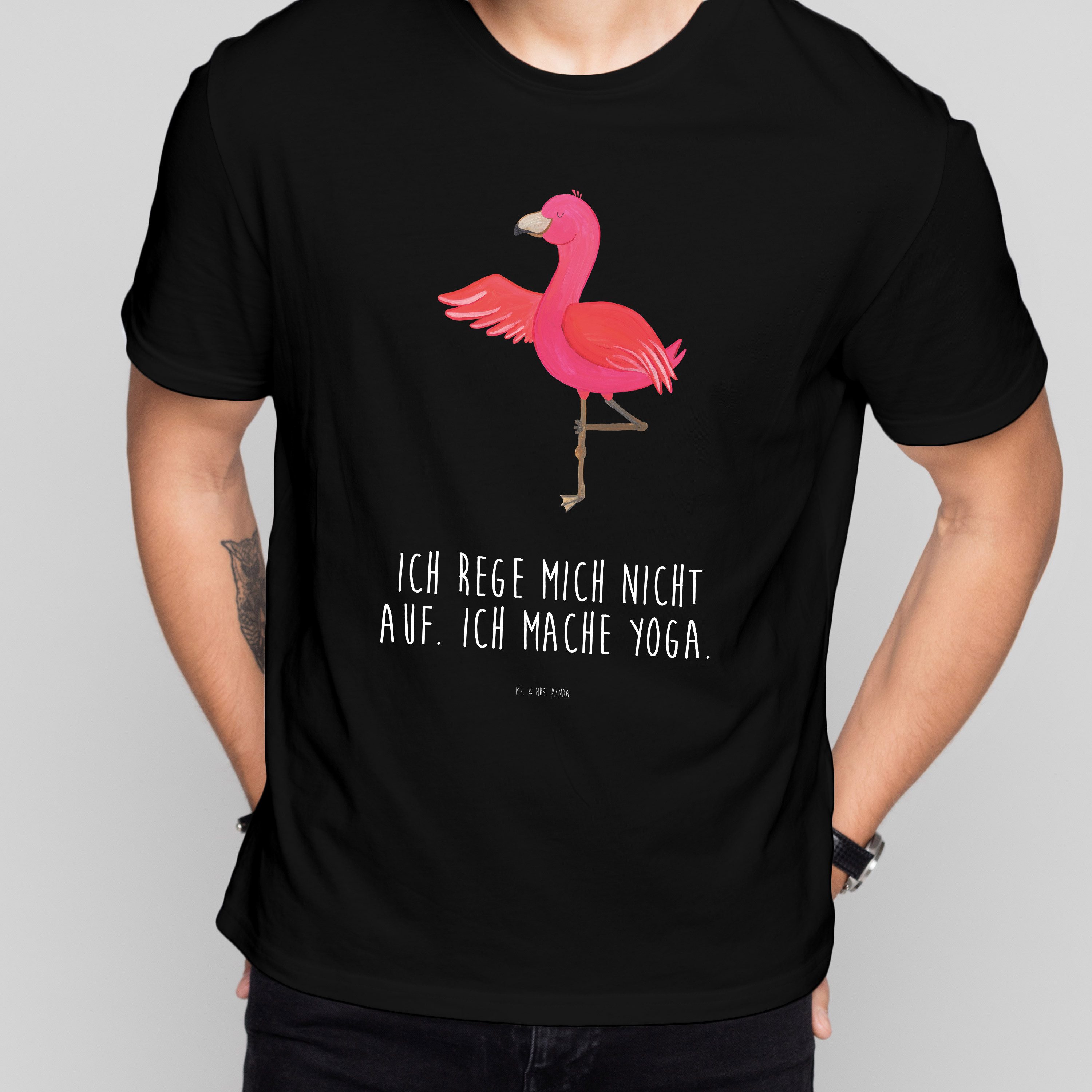 Mr. & Mrs. Panda T-Shirt Flamingo Yoga, Tshirt, Schwarz, oberteil, T-Shirt mit Spruch, Meditie (Packung) Namaste Lustiges T-Shirt Yoga-Übung