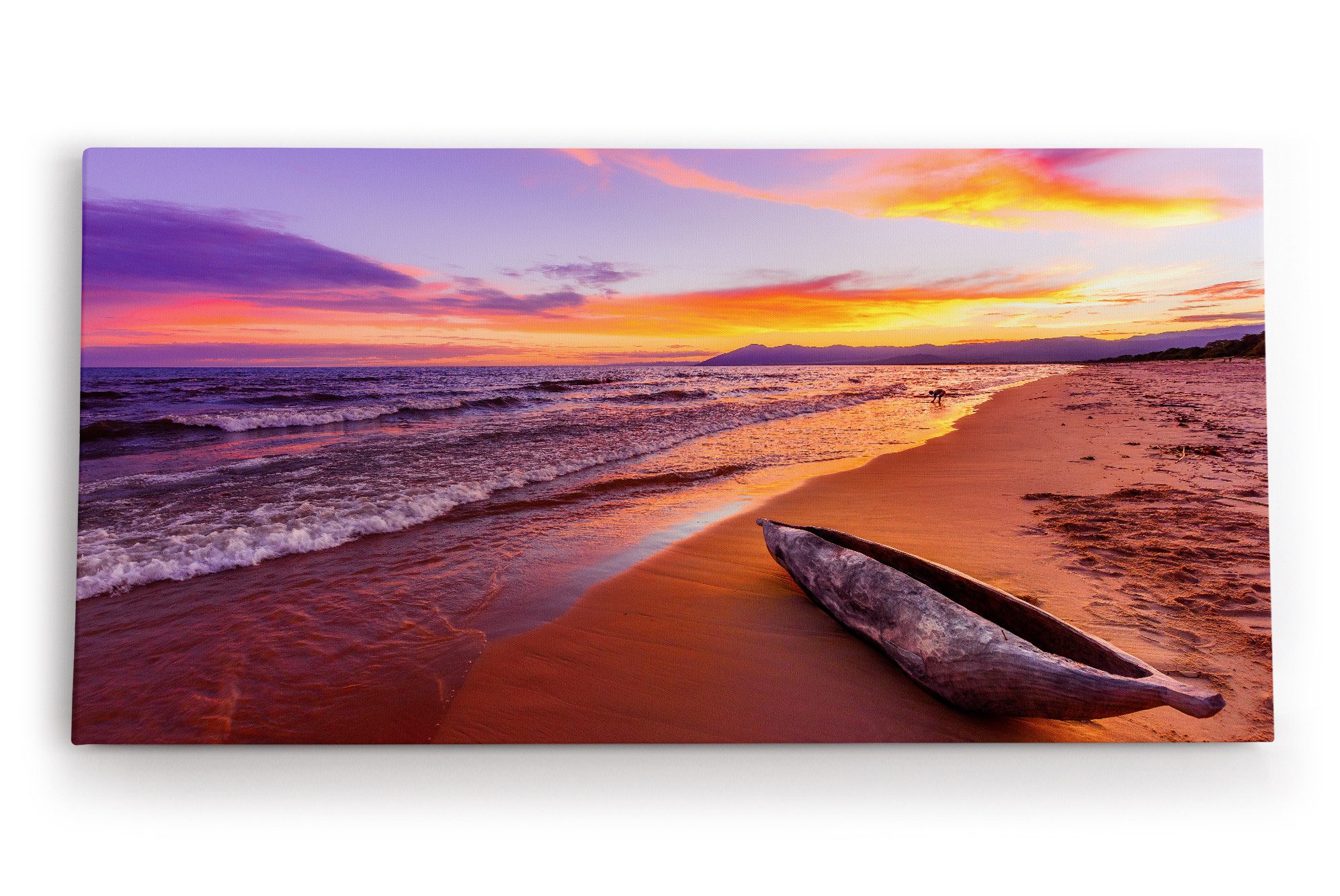 Leinwandbild Südseeparadies Meer Strand Sonnenuntergang Abendröte Boot