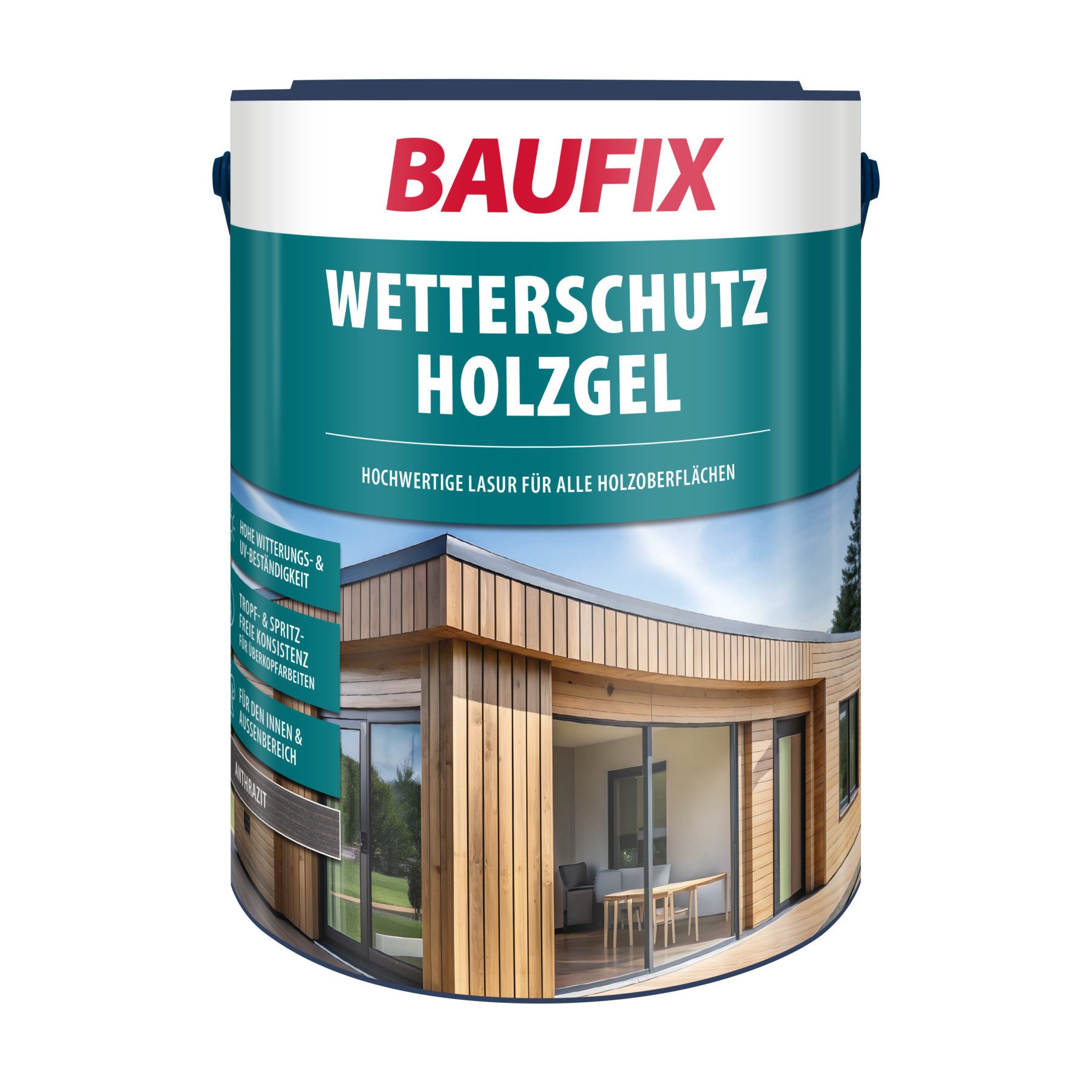 Baufix Holzschutzlasur Wetterschutz-Holzgel seidenglänzend, 5 Liter für ca. 50 m², für Zäune, Pergolen, Holztore, Ställe, Scheunen & Verschalungen