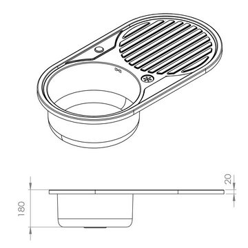 Mucola Einbauspüle Edelstahlspüle Spülbecken Einbauspüle Küchenspüle Spüle Edelstahl Rund Zubehör, Rund, 82/42.5 cm, (Stück), Anti-Kondensbeschichtung