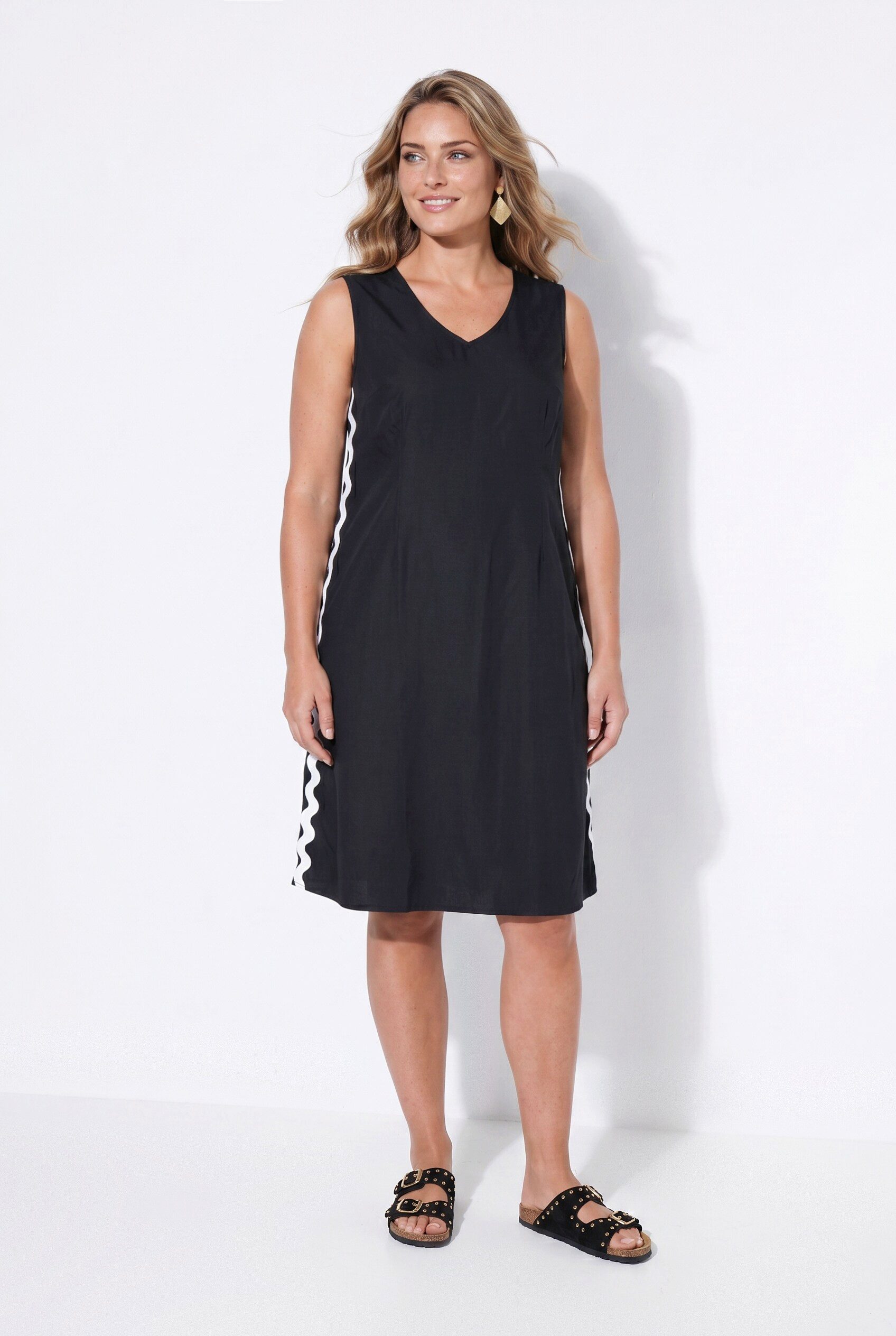 Jerseykleid Maxikleid A-Linie seitliches Wellenband