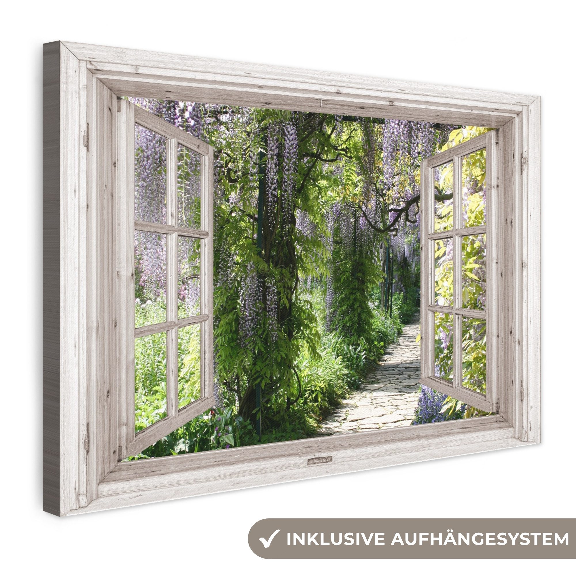 OneMillionCanvasses® Leinwandbild Blauer Regen - Blumen - Aussicht - Baum - Frühling, Fotodruck (1 St), Leinwand Bilder Klein, Wand Dekoration Aesthetic 30x20 cm