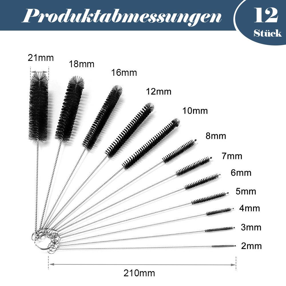 TUWENA Reinigungsbürsten-Set 12 Stück Kleine Reinigungsbürste,Reagenzgläser Bürste,Strohhalm Bürste, Für Kaffeevollautomat,Milchschlauchbürste,Flaschenbürste Dü – Bild 2 von 5