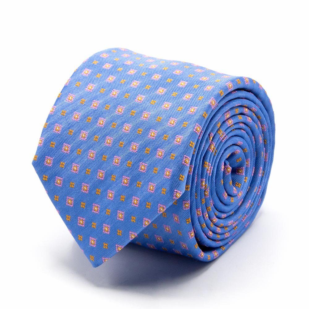 BGENTS Krawatte Seiden-Jacquard Krawatte mit Quadraten Hellblau und Breit Blüten (8 cm)
