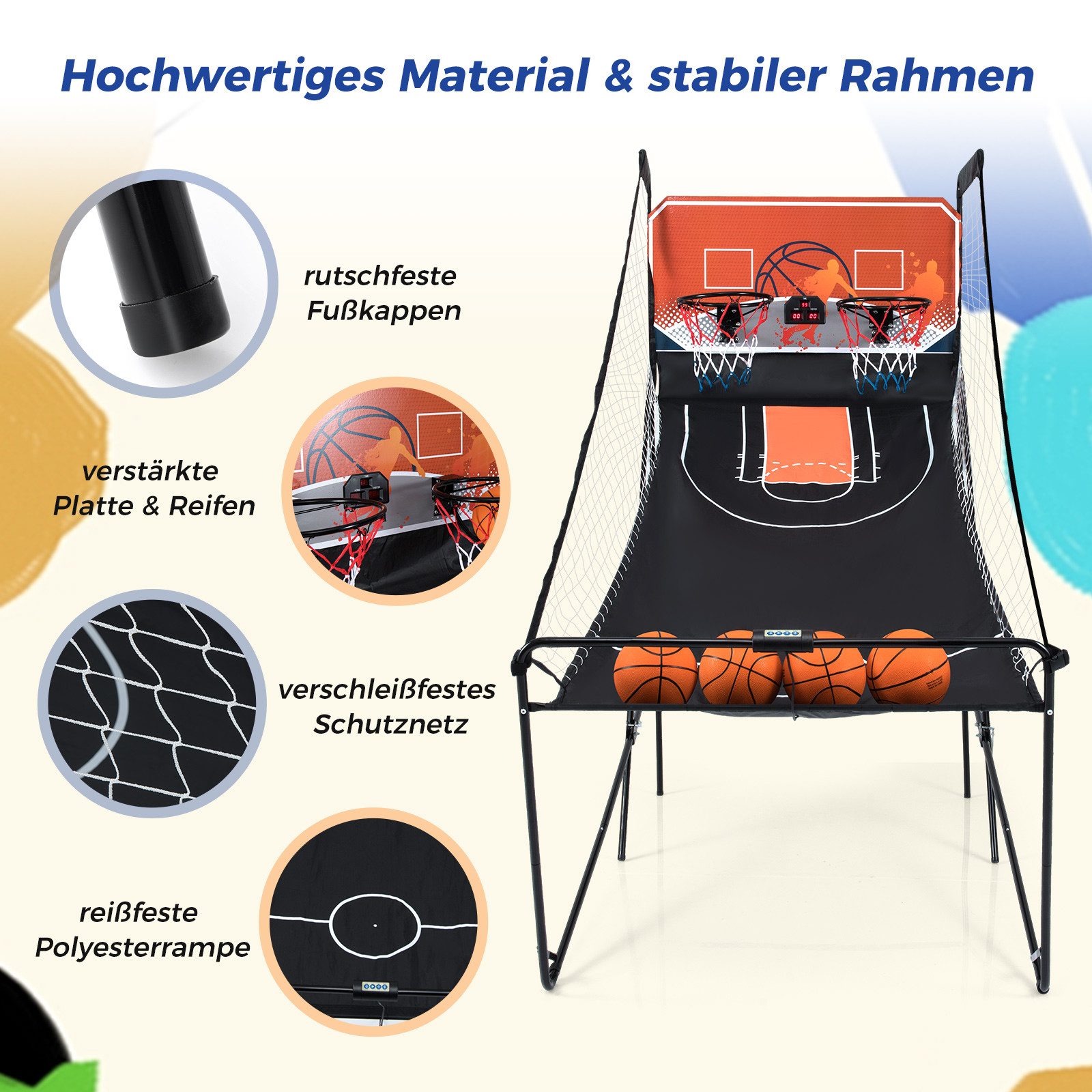 COSTWAY Basketballständer, Faltbares Arcade Basketball mit 8 Spielmodi