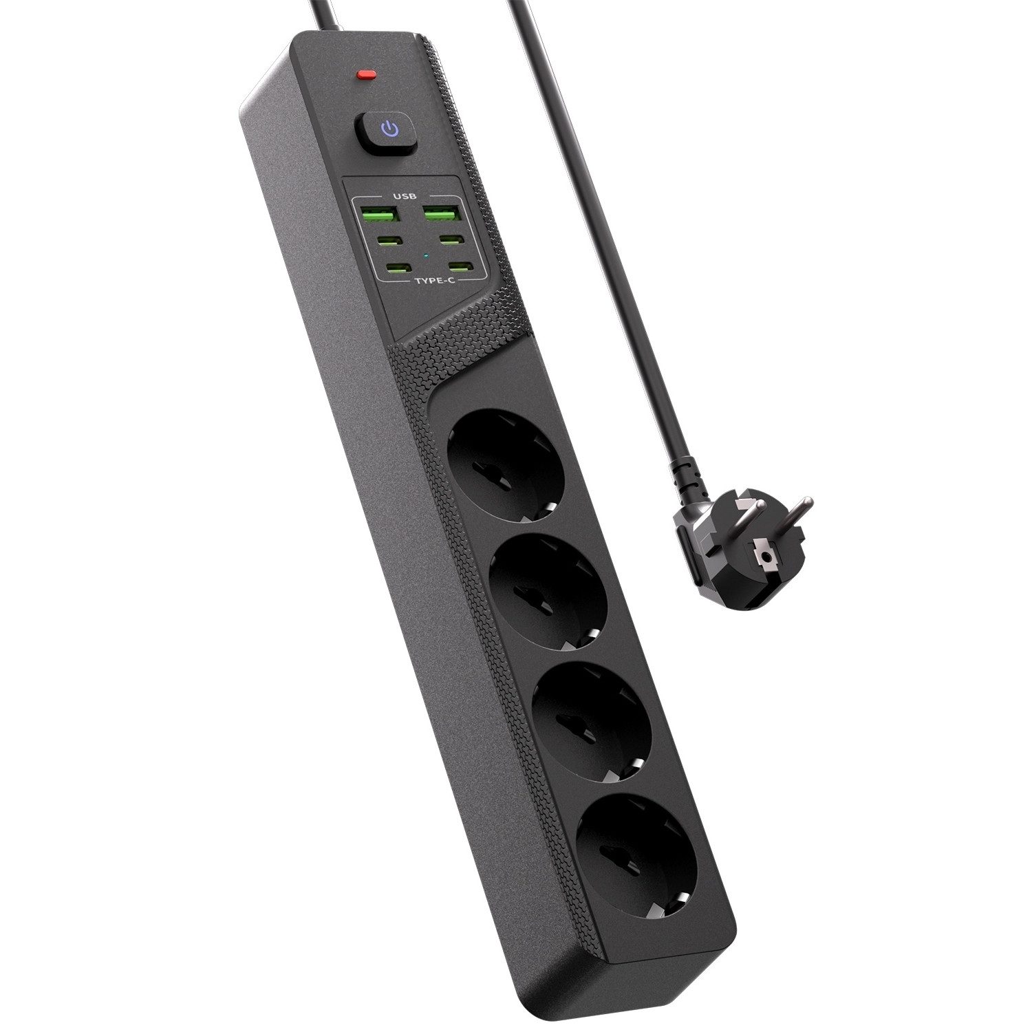 Luckice Mehrfachsteckdose 10-in-1 mit 4 Steckdosen, 4 USB-C & 2 USB-A Steckdosenleiste, Schuko-Stecker, Ein-/Ausschalter, kompakte Tisch-Steckdosenleiste