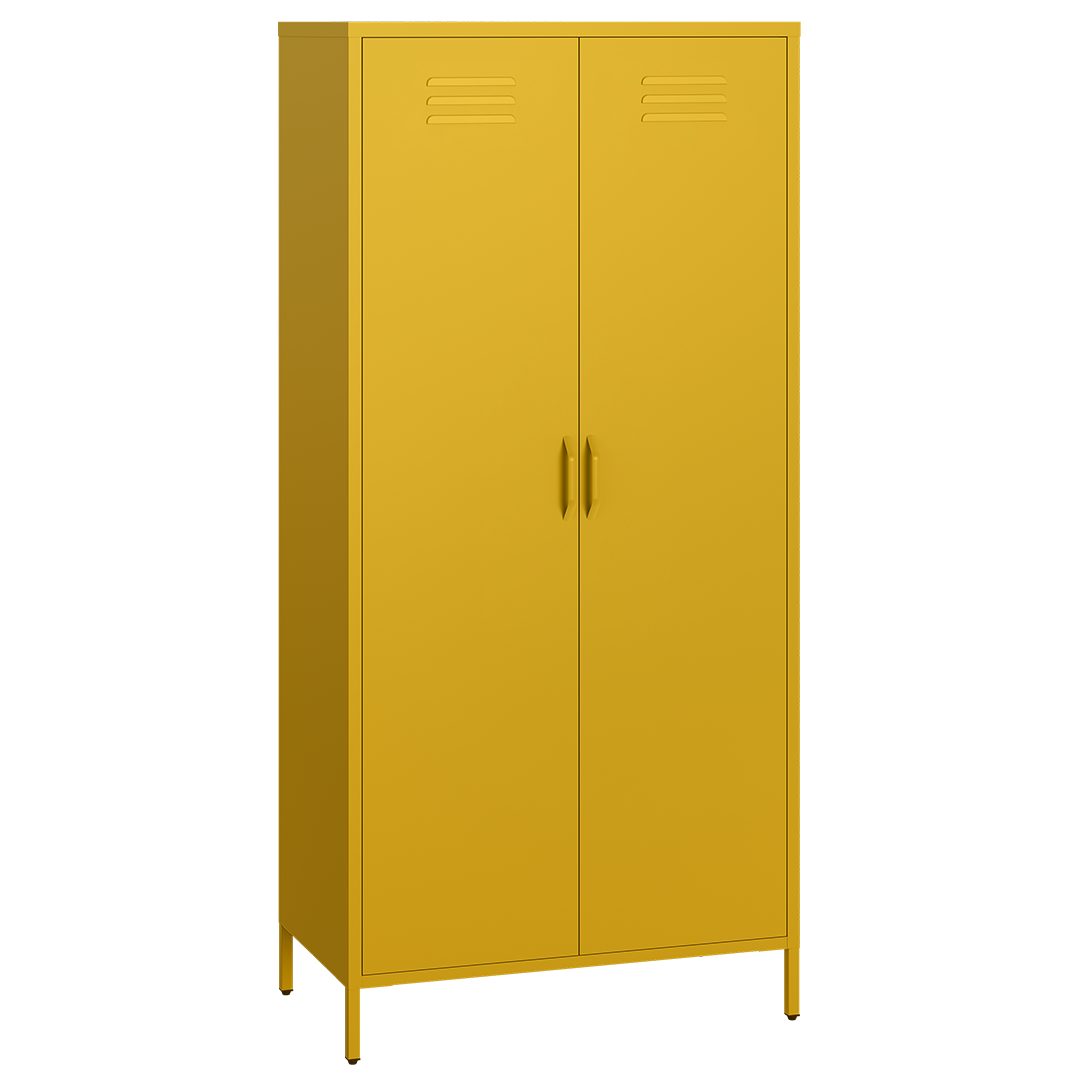 skølm Kleiderschrank Atria aus Metall (Senfgelb) Metallschrank mit 6 Fächern & 2 Kleiderstangen, 170x45x80 cm (HxTxB)